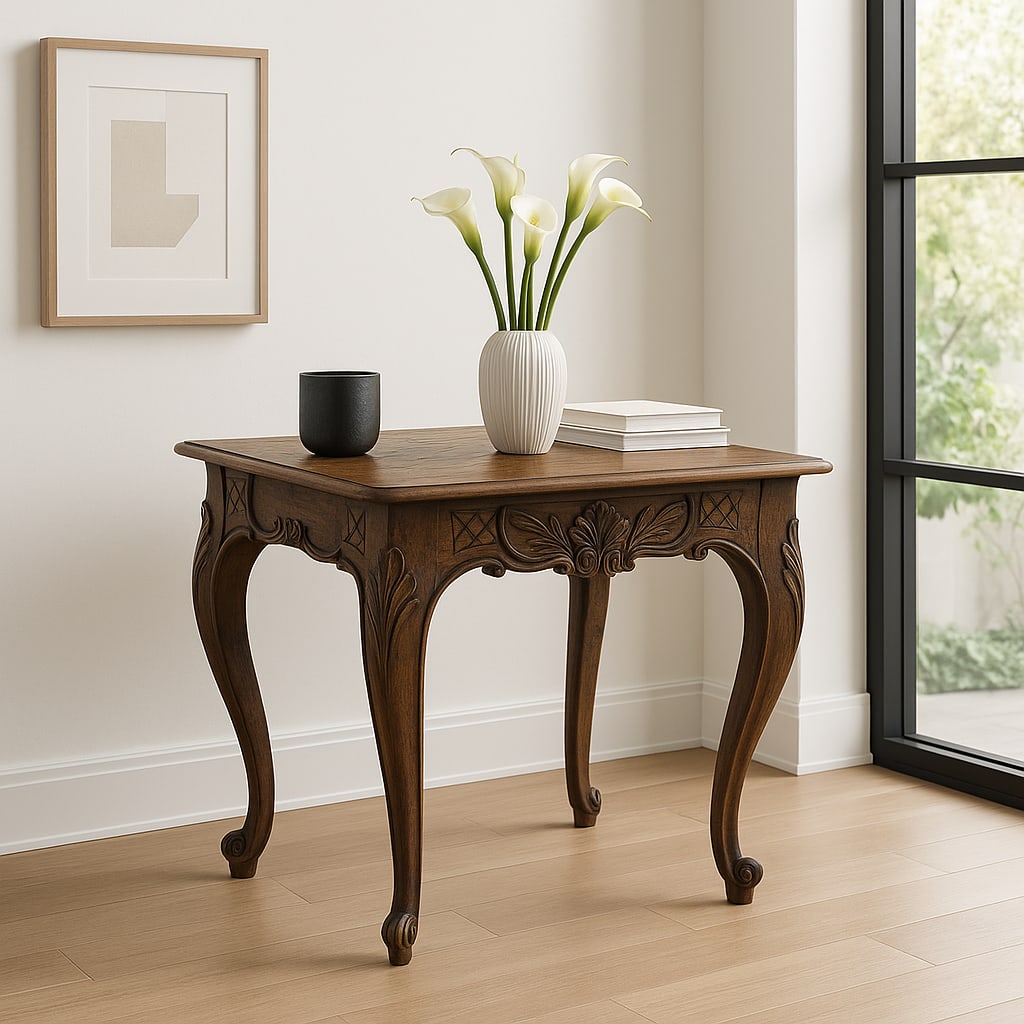 French Provincial Parquetry Side Table With Inlaid Top "” 26" Square - 9