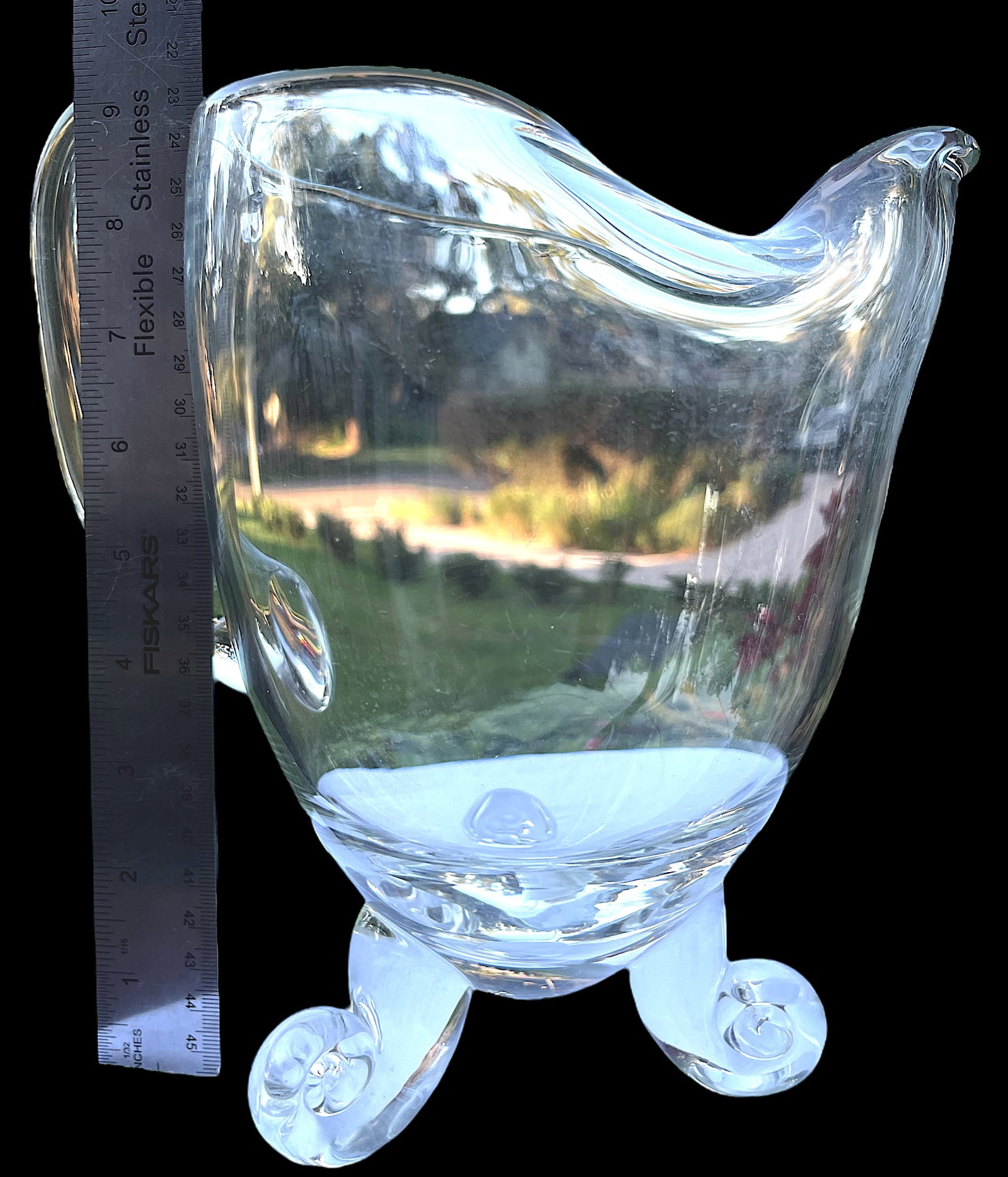 Mouth-Blown Glass Scroll Foot Water Pitcher After Steuben by John Dreves | Hand-Scrolled Feet + Grou - 8
