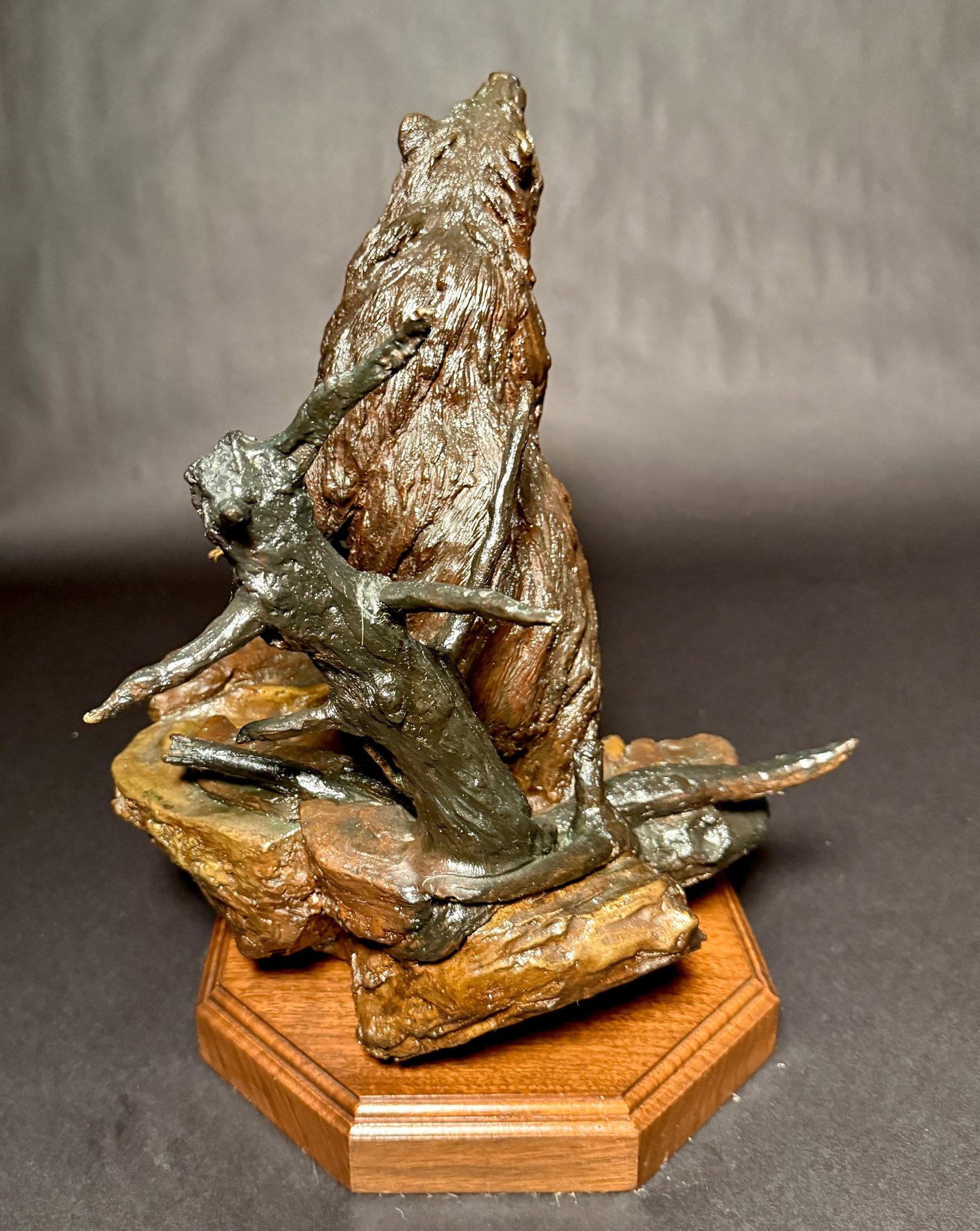 1980s Bronze Roaring Bear by Wally Shoop "No Intruders" Western Wildlife Sculpture - 3