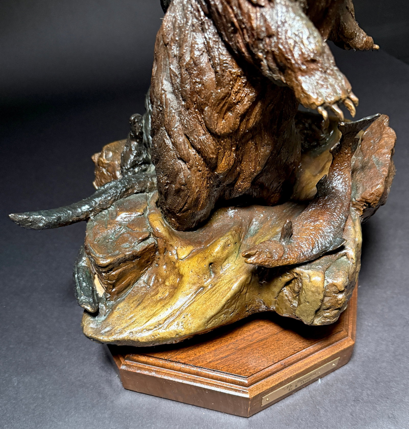 1980s Bronze Roaring Bear by Wally Shoop "No Intruders" Western Wildlife Sculpture - 6