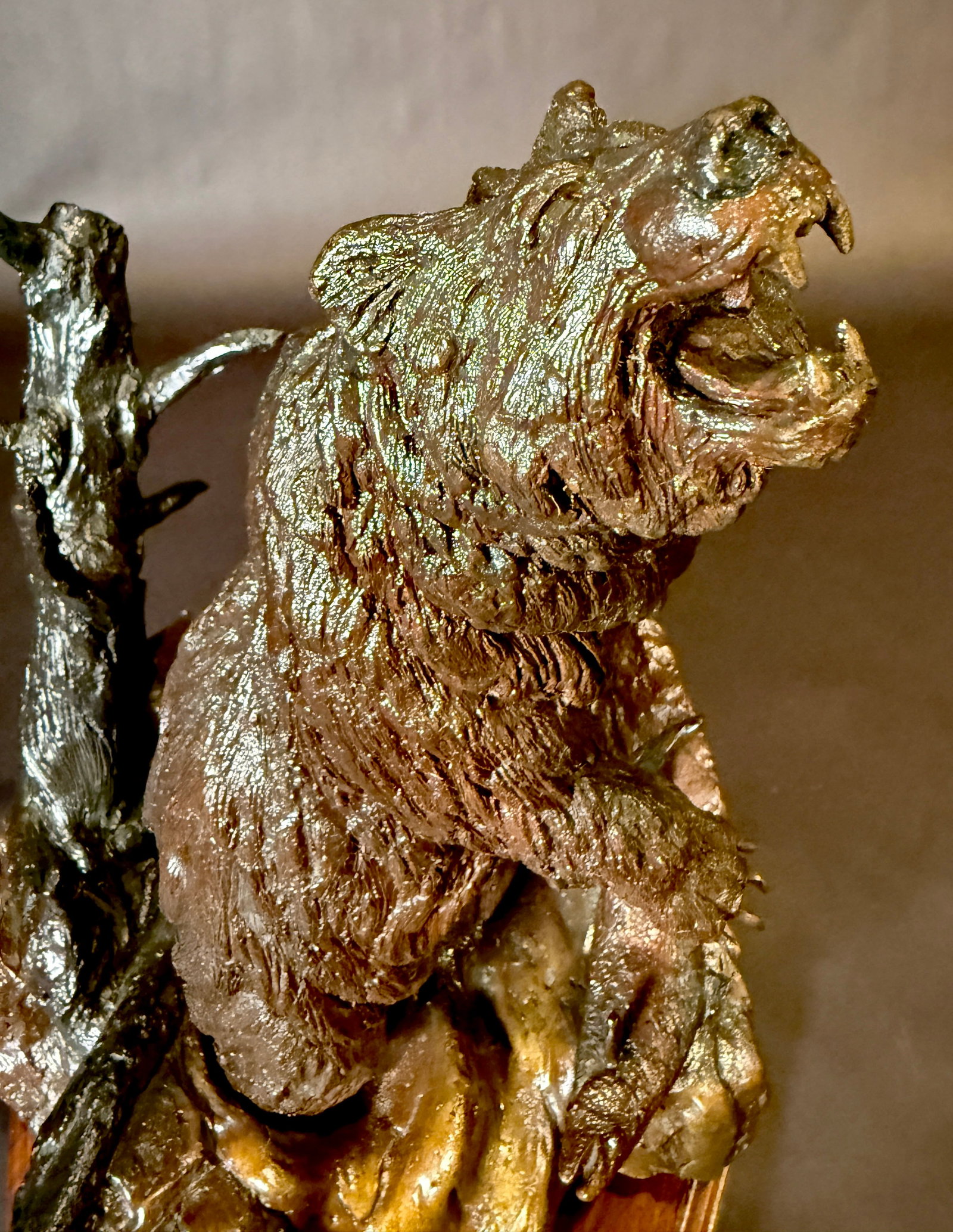 1980s Bronze Roaring Bear by Wally Shoop "No Intruders" Western Wildlife Sculpture - 8