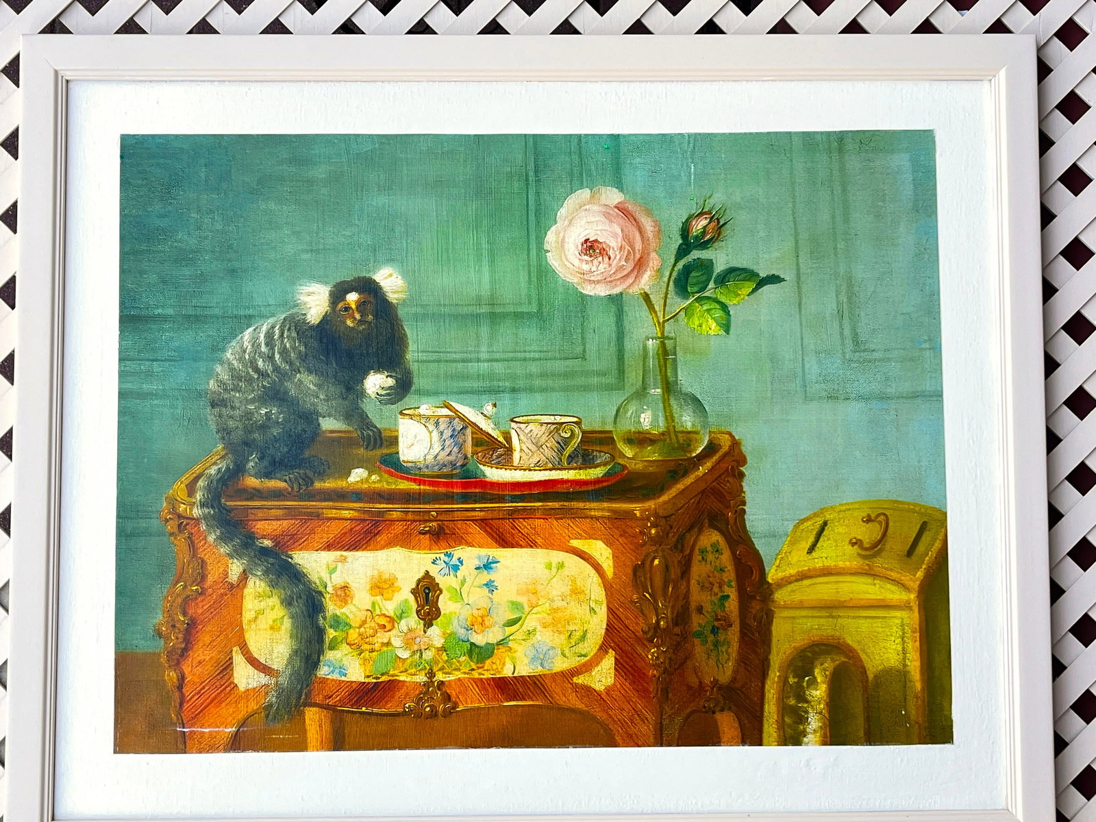 1980s Louis Tessier, a Marmoset Monkey Taking Sweets on a Painted Commode Giclée Reproduction - 2