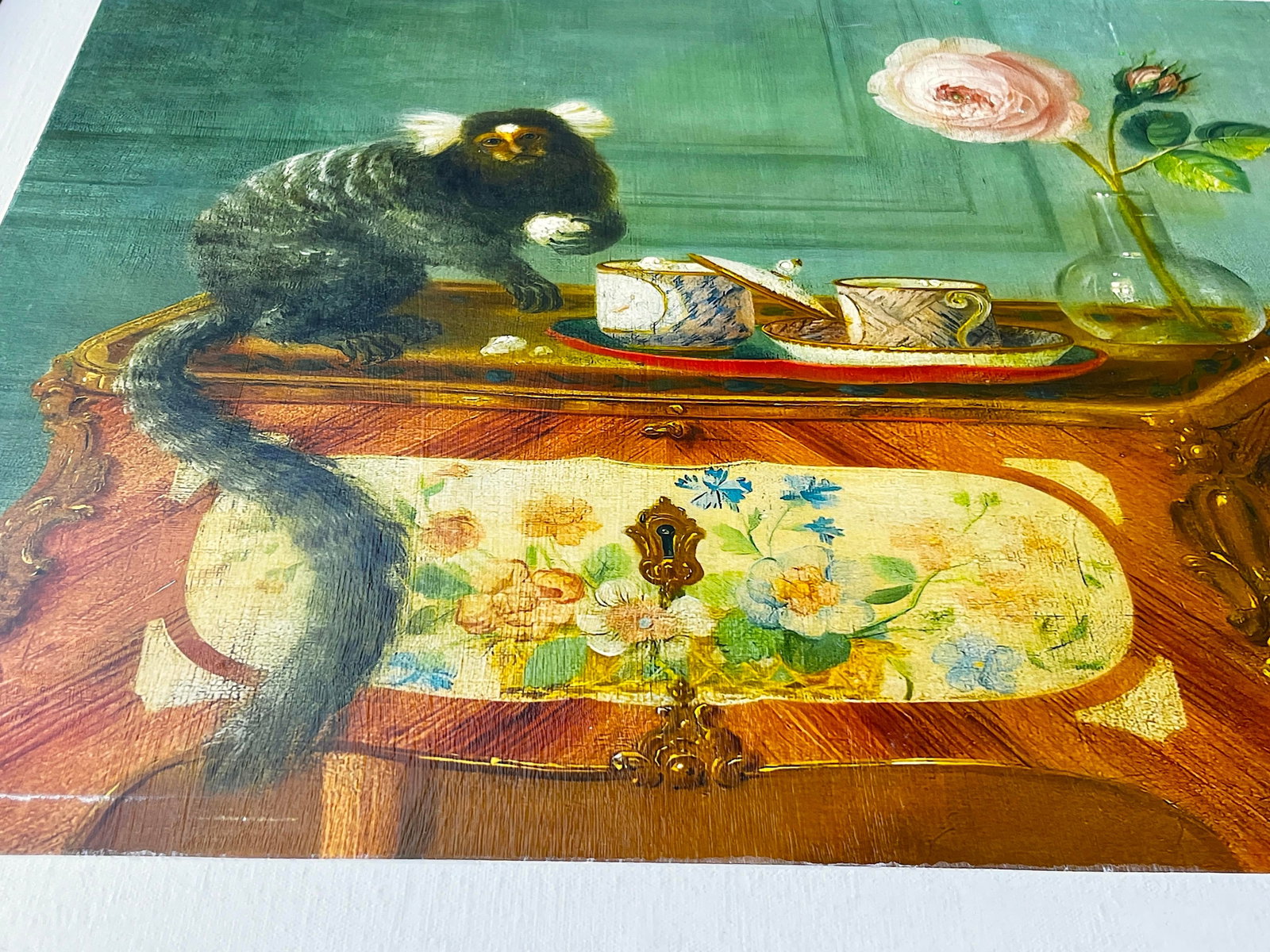 1980s Louis Tessier, a Marmoset Monkey Taking Sweets on a Painted Commode Giclée Reproduction - 5