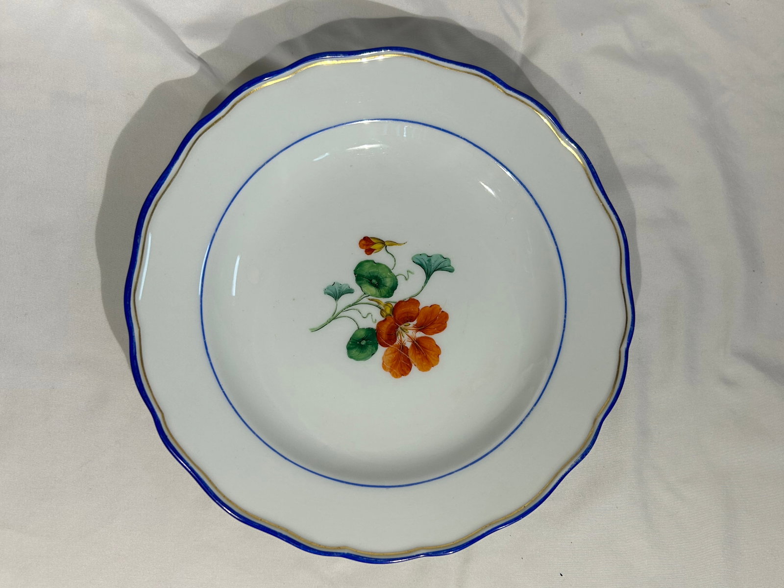 Set of Four Meissen Porcelain Floral Plates With Cobalt Rims - 4