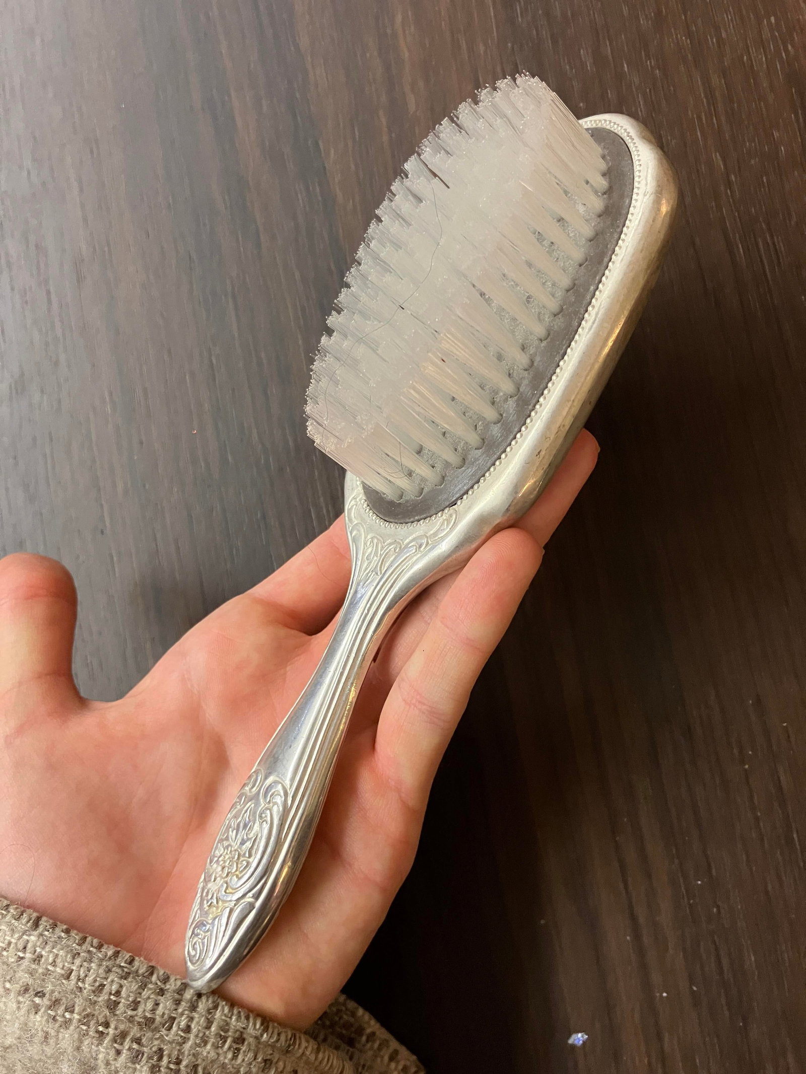 Vintage Silver-Plated 3-Piece Vanity Set: Brush, Beauty Mirror, & Comb - 5