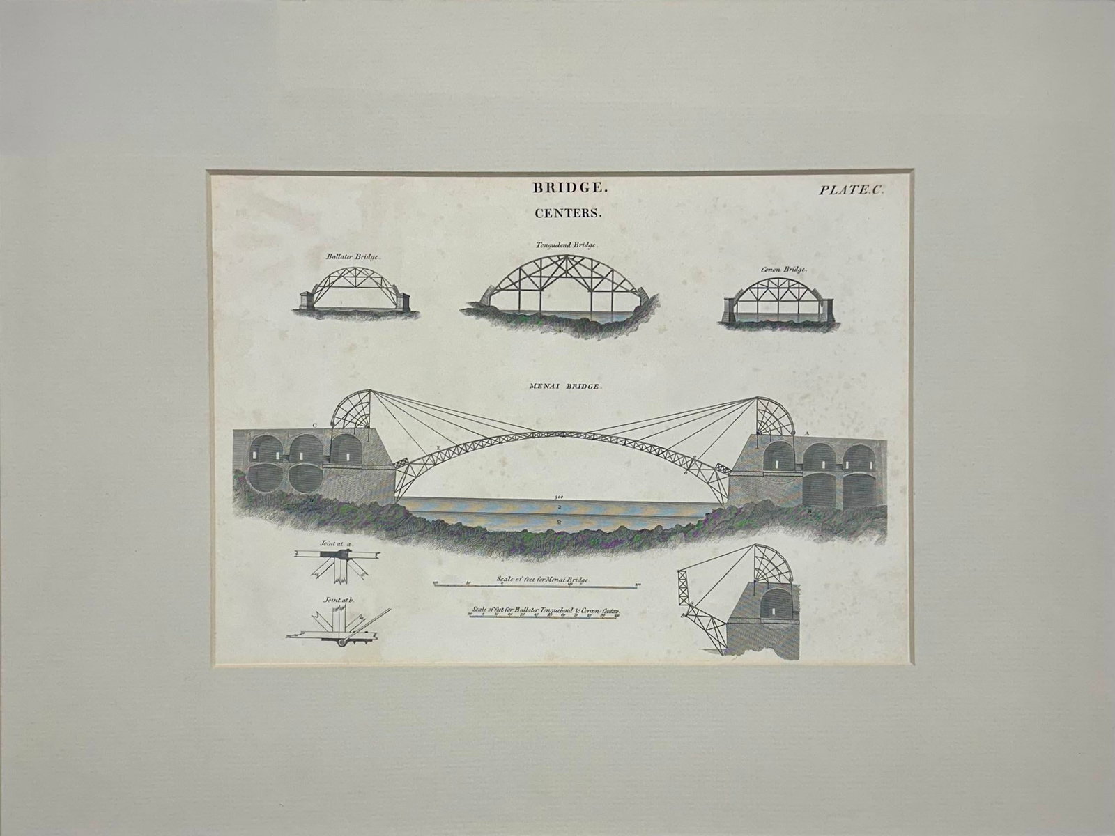 Menai Suspension Bridge (Island of Anglesey to Wales), Original Print, Circa 1819 - 2