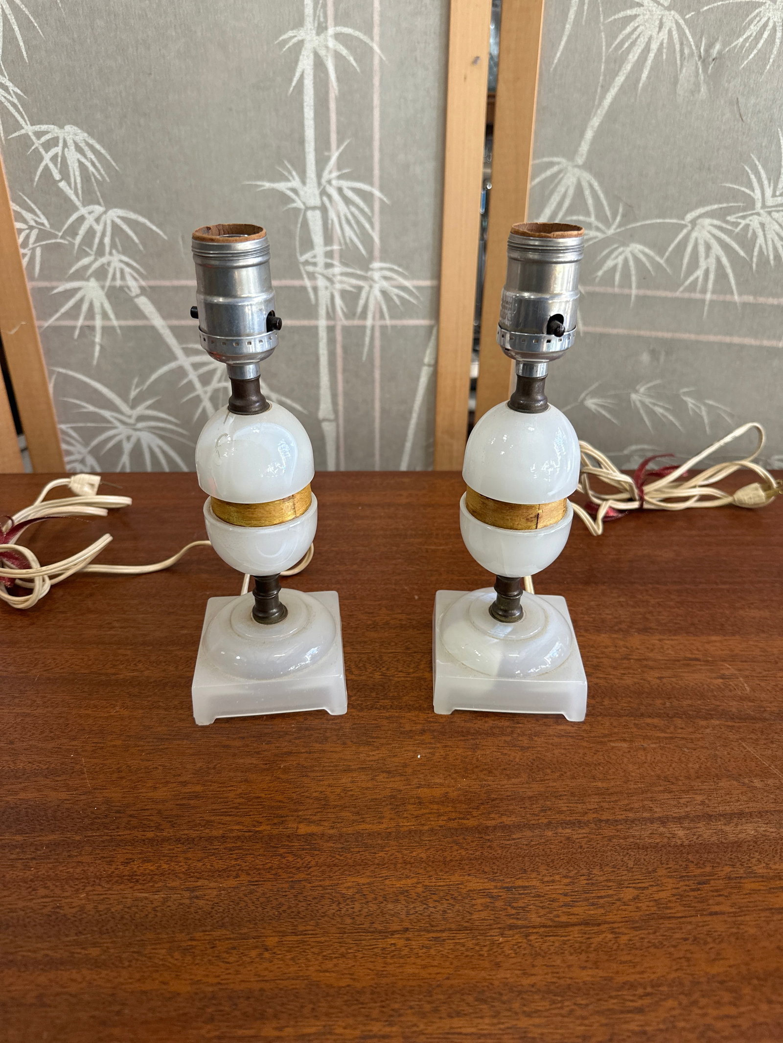 Vintage Pair of Marble Small Table Lamps - 8