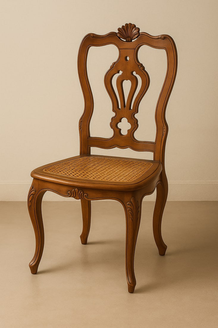 Antique Italian Carved Walnut Caned Side Chairs – Set of 2 – Hand-Carved Rococo/Baroque - 3