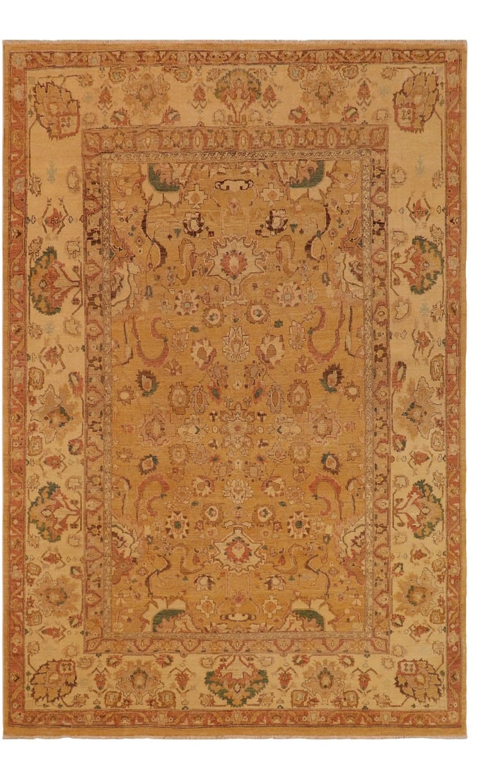 1980s 1980s Vintage Bohemian Isabel Gold/Tan Wool Rug: An exhilarating oriental rug with distinctive motifs and wide-ranging pallet of warm colors, this Vintage distressed low pile hand knotted masterpiece is a breath-taking addition to any decor. Designe