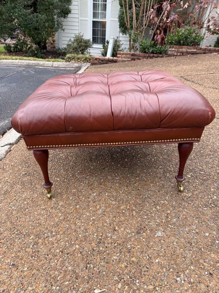 Leather Tufted Ottoman by Charles Stewart - 2
