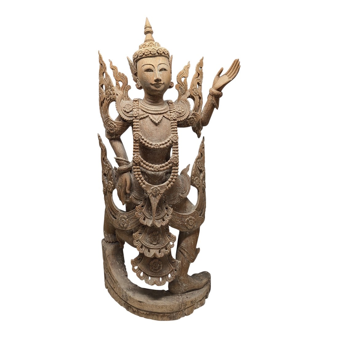 Late 19th Century Large Burmese Nat Spiritual Carved Teak Wood Figure: Carved from a single piece of wood. Incredible shape. We assume it's made in Burma or Thailand, circa mid to late 19th Century Condition: Alterations: Original Condition Unaltered Imperfections: Some