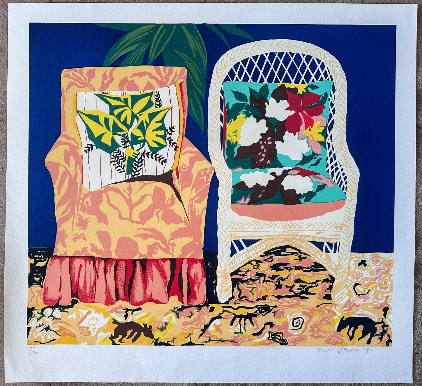 1980s Original Signed Hunt Slonem Serigraph Chair Duet, 48/175 - 11