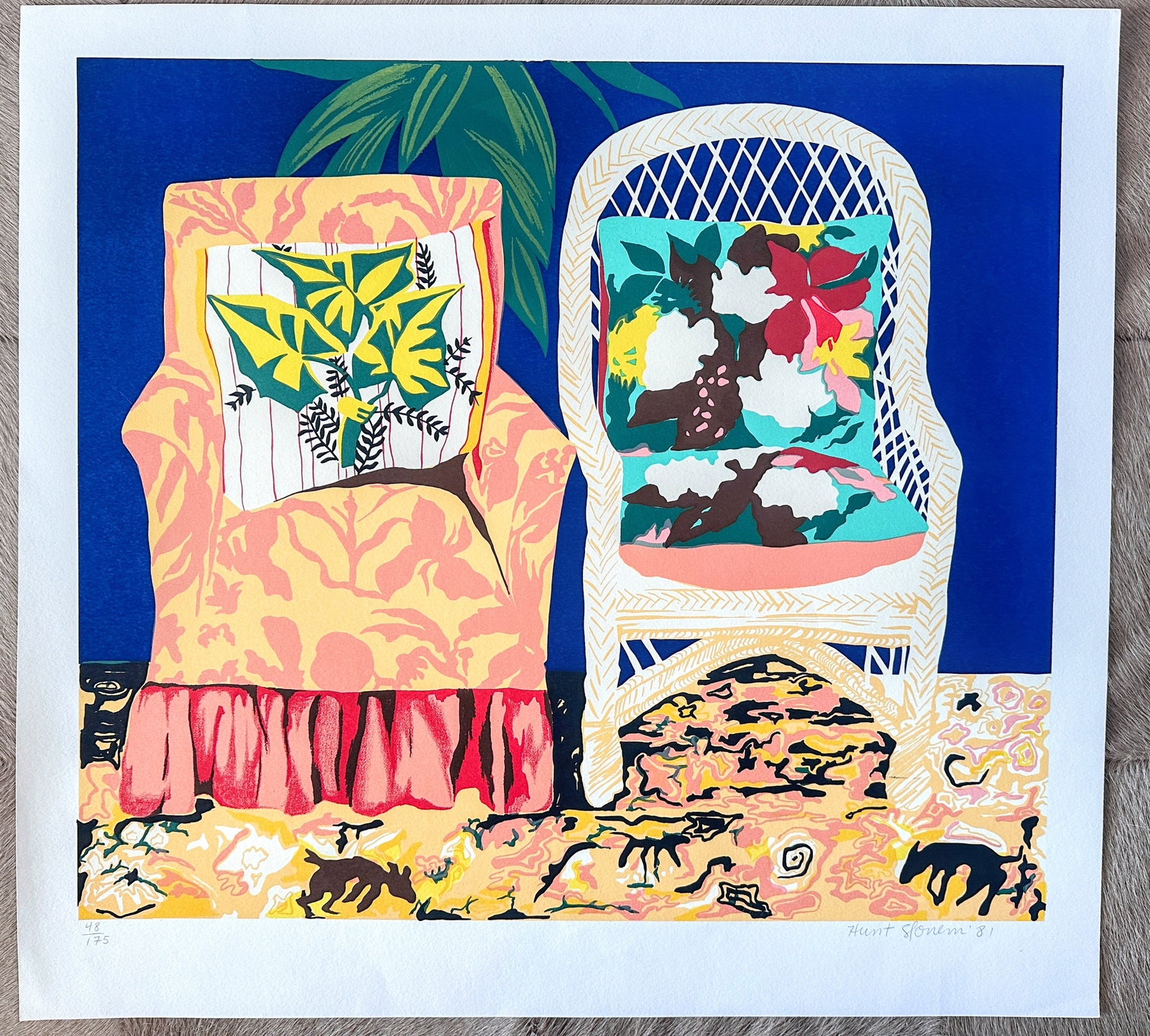 1980s Original Signed Hunt Slonem Serigraph Chair Duet, 48/175 - 2