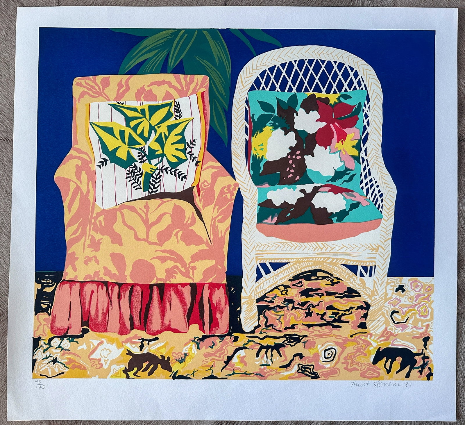 1980s Original Signed Hunt Slonem Serigraph Chair Duet, 48/175 - 3