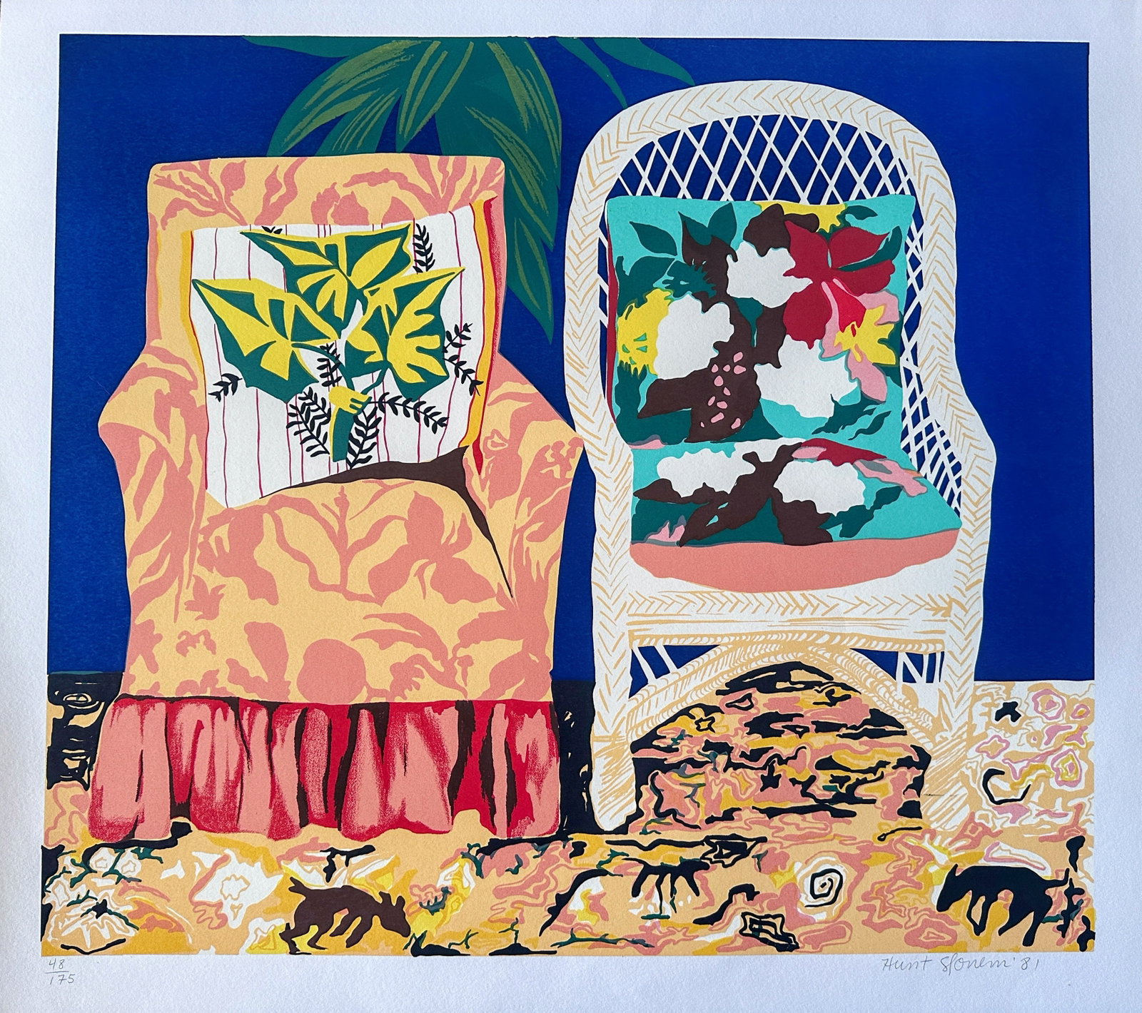1980s Original Signed Hunt Slonem Serigraph Chair Duet, 48/175 - 4