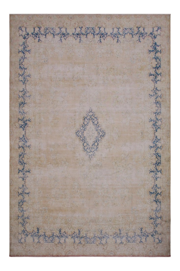 1980s Boho Chic Vintage Distressed Brown/Blue Wool Rug - 10'1" X 12'9": A mesmerizing addition to any decor, this brand-new hand knotted vintage distressed wool rug featuring vibrant colors and a traditional design is made by skilled artisans capable of creating the most