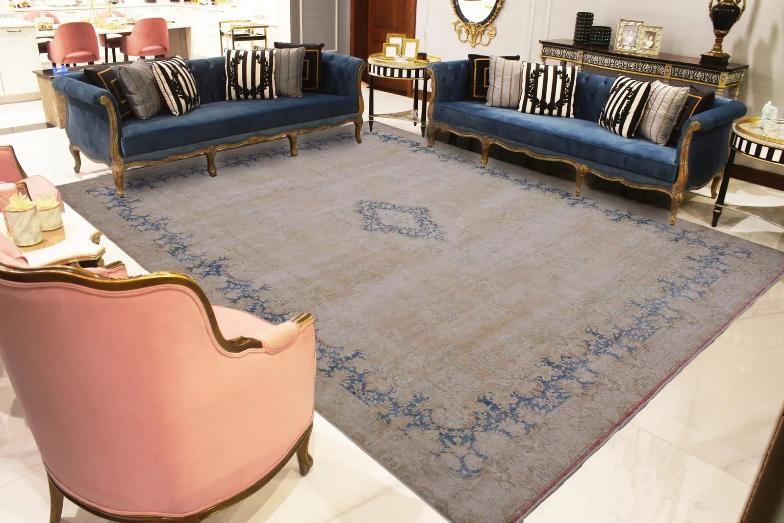 1980s Boho Chic Vintage Distressed Brown/Blue Wool Rug - 10'1" X 12'9" - 2