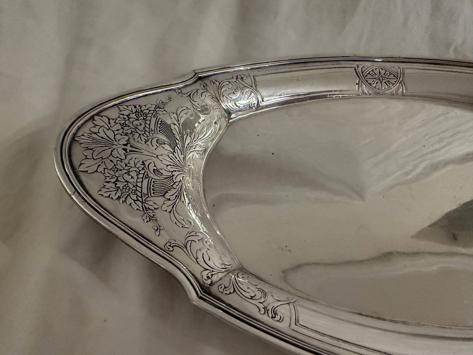 Antique Tiffany & Co. Sterling Silver Oval Dish With Ornate Floral Handle - 2