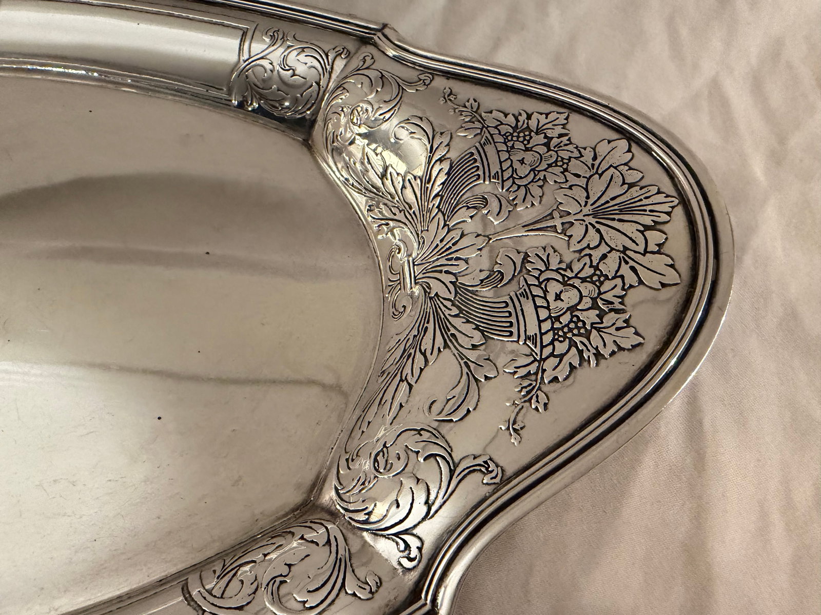 Antique Tiffany & Co. Sterling Silver Oval Dish With Ornate Floral Handle - 3