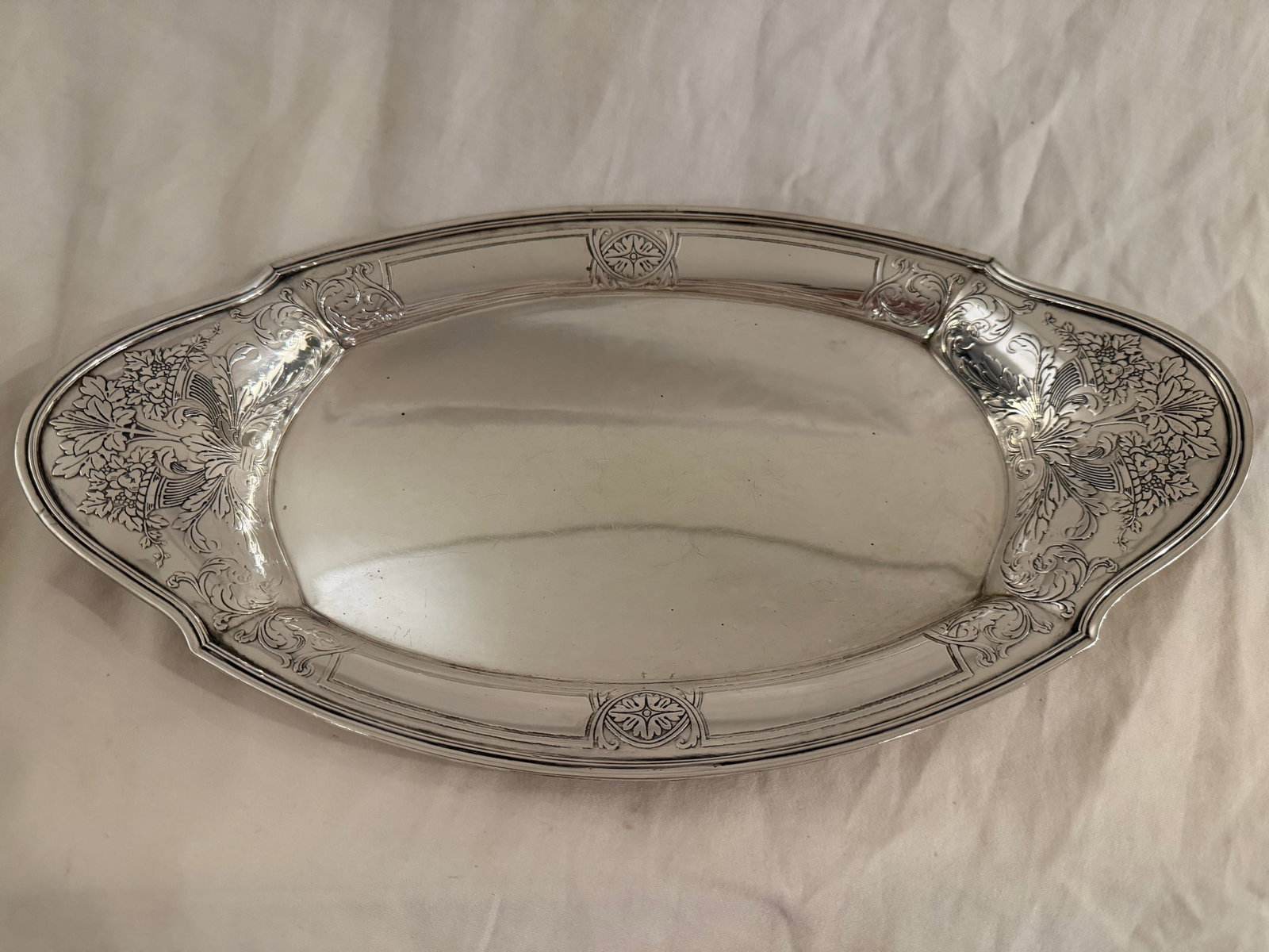 Antique Tiffany & Co. Sterling Silver Oval Dish With Ornate Floral Handle - 9