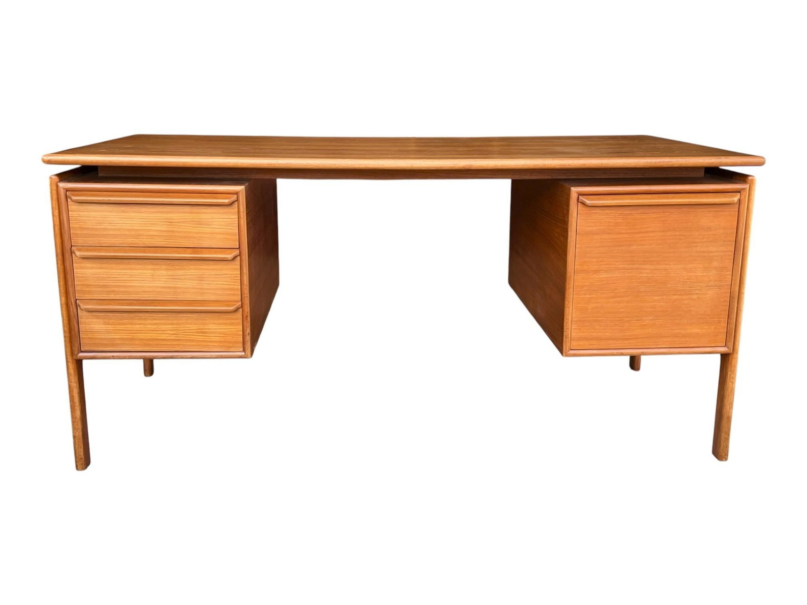 1960s Danish Modern Teak Floating-Top Desk With Pedestal Base and Drawers - 2