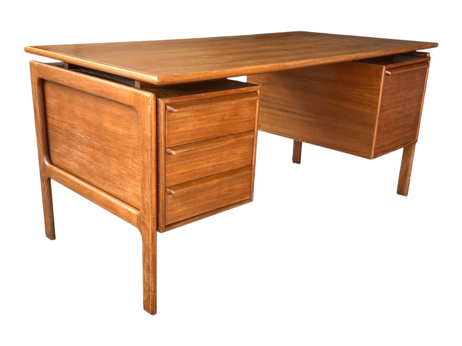 1960s Danish Modern Teak Floating-Top Desk With Pedestal Base and Drawers - 4