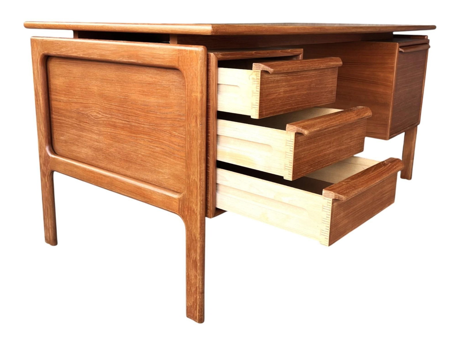 1960s Danish Modern Teak Floating-Top Desk With Pedestal Base and Drawers - 5