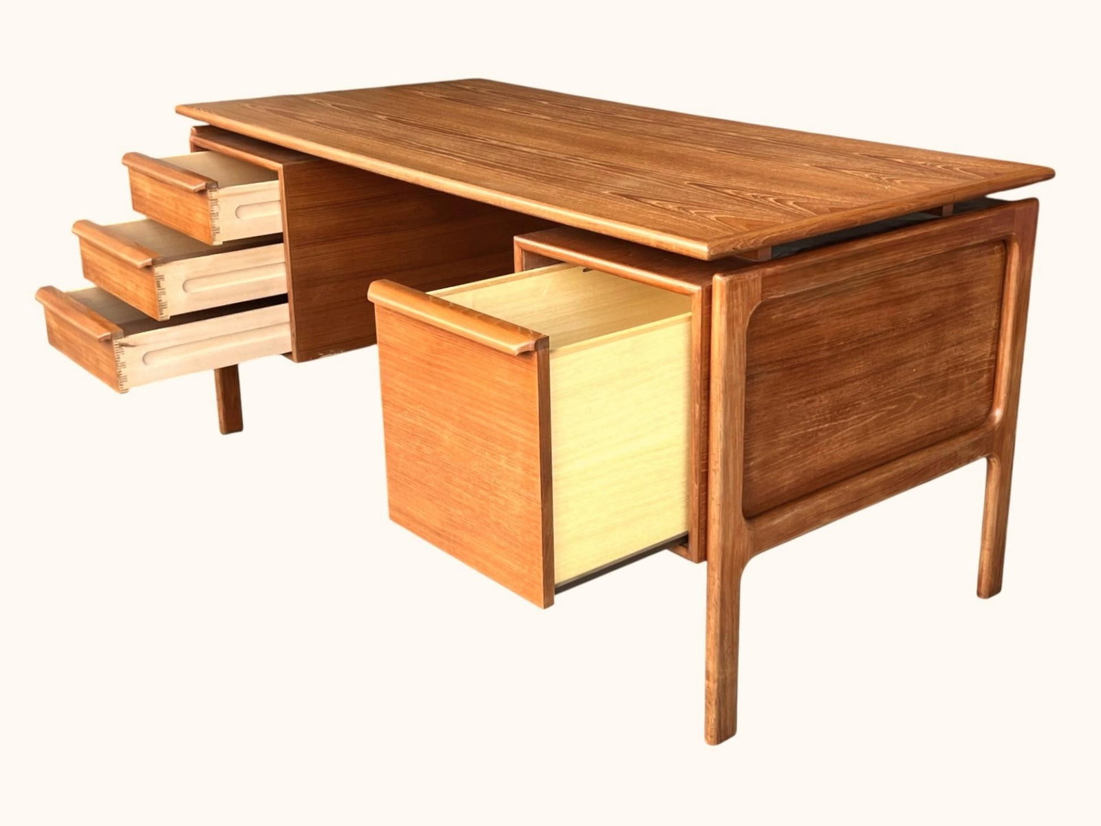 1960s Danish Modern Teak Floating-Top Desk With Pedestal Base and Drawers - 6
