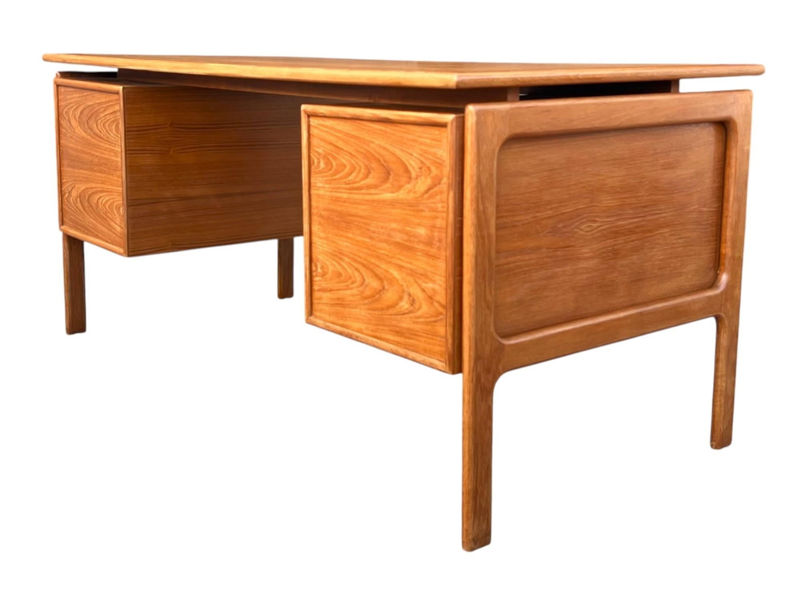 1960s Danish Modern Teak Floating-Top Desk With Pedestal Base and Drawers - 8