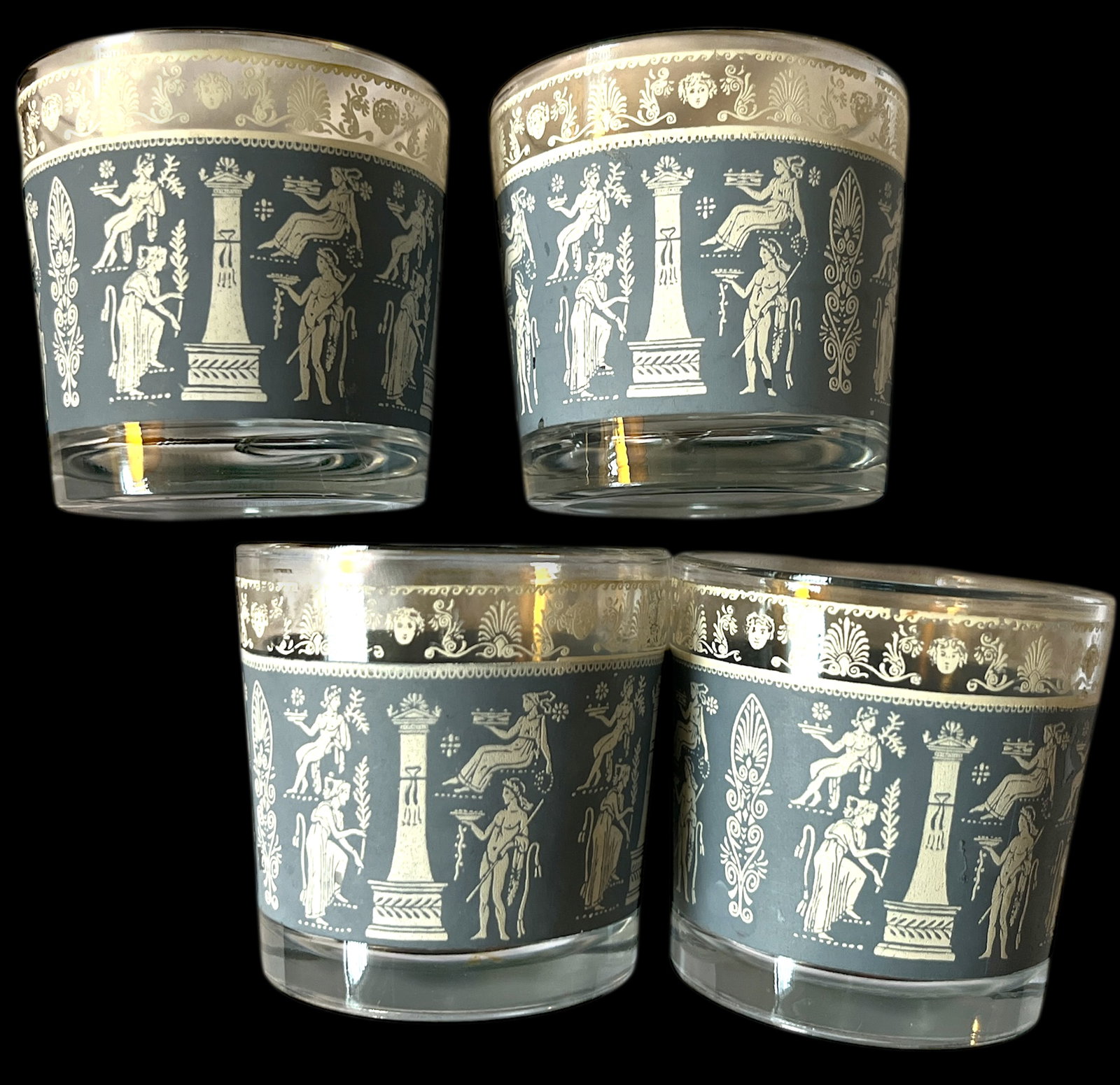 Vintage Jeannette Glass "Corinthian Blue" Neoclassical Cocktail Set – Ice Bucket & Glasses - 4