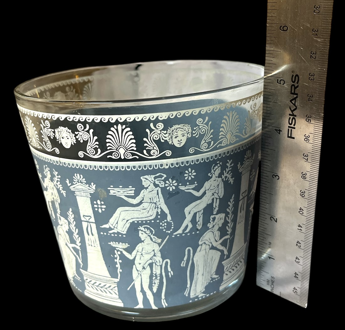 Vintage Jeannette Glass "Corinthian Blue" Neoclassical Cocktail Set – Ice Bucket & Glasses - 5
