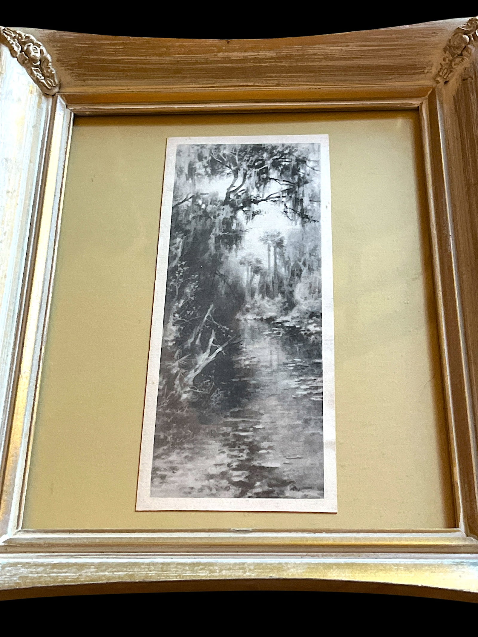 Pair of 1940s Old Florida Black & White Photographs in White Washed Pickled Gilt Frames and Ochre Ma - 5