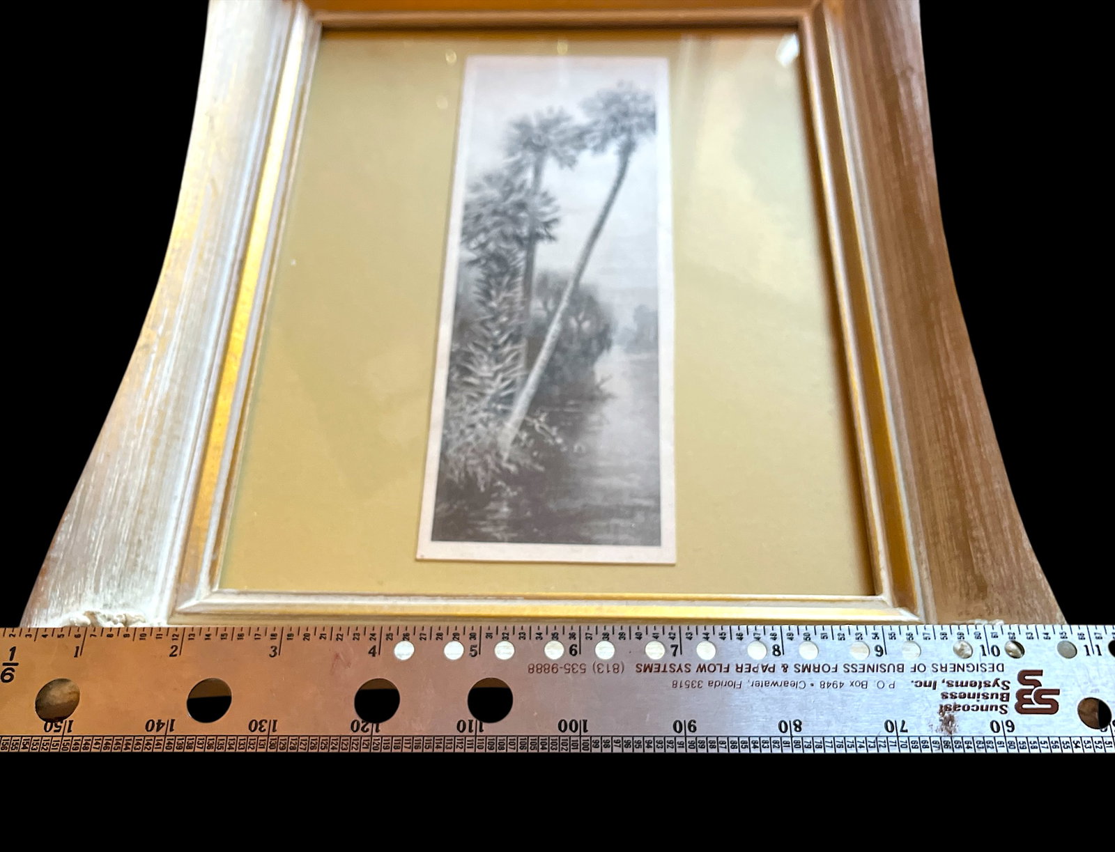 Pair of 1940s Old Florida Black & White Photographs in White Washed Pickled Gilt Frames and Ochre Ma - 9