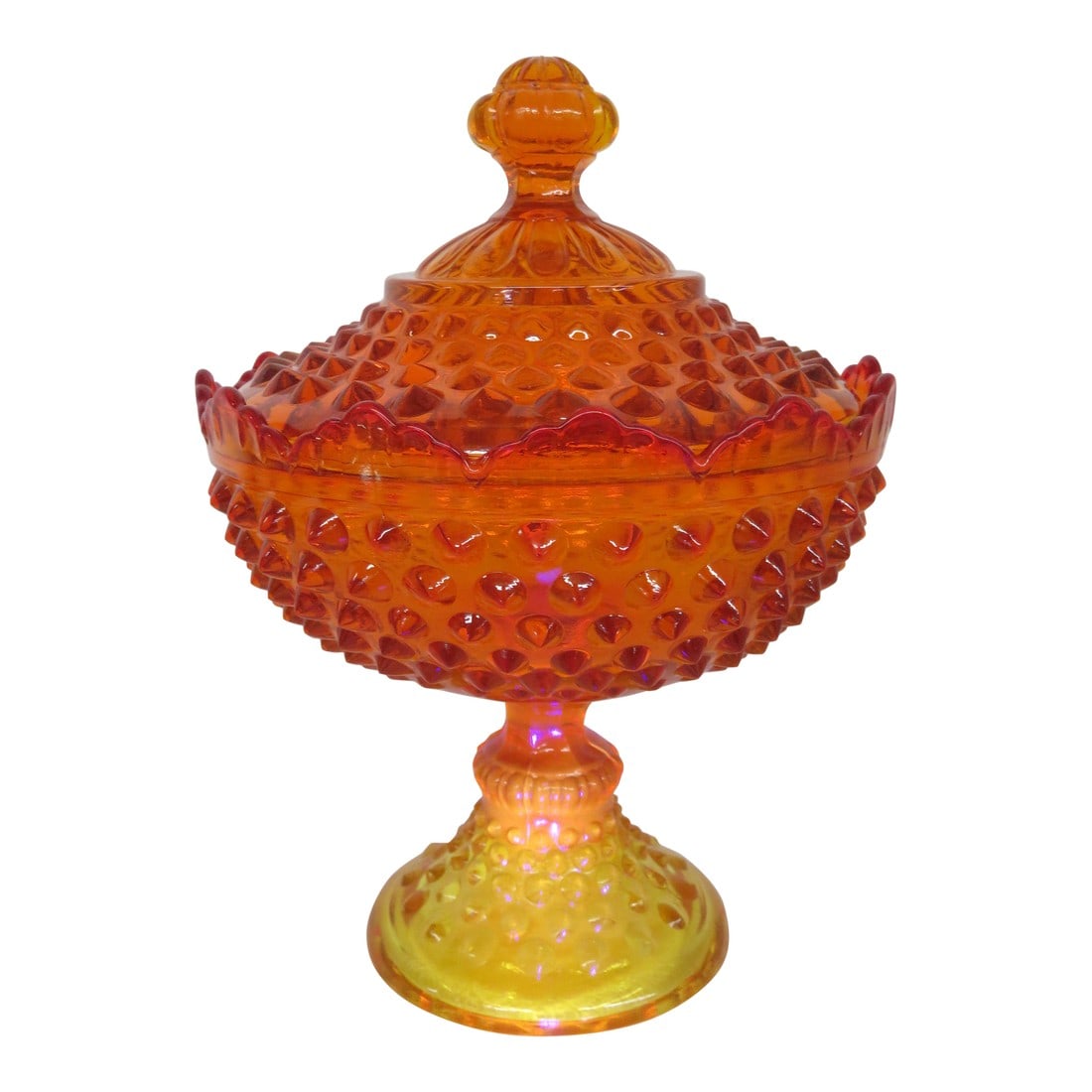 Fenton Amberina Hobnail Style Scalloped Rim Pedestal Covered Candy Dish 4564b (1 of 12)