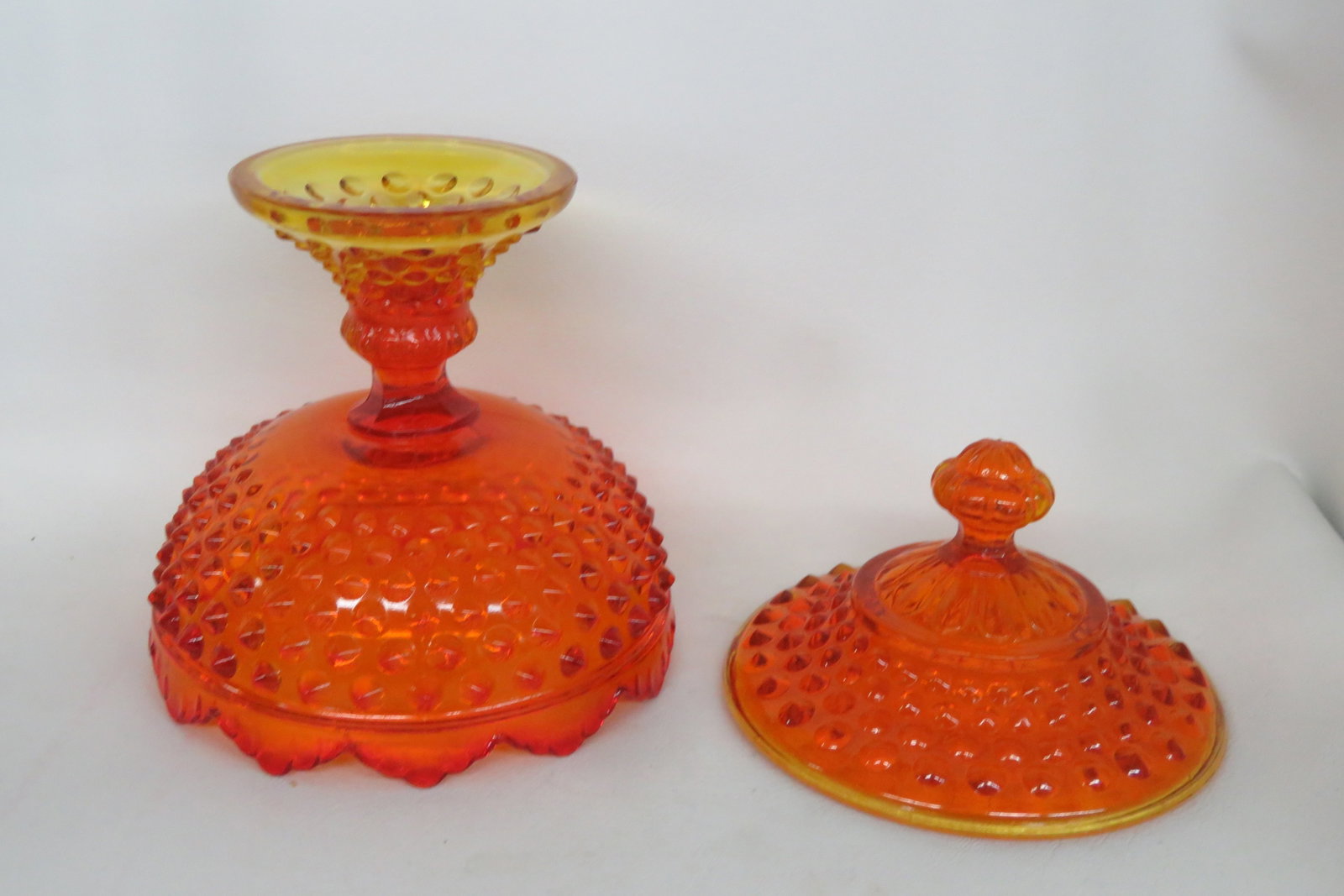 Fenton Amberina Hobnail Style Scalloped Rim Pedestal Covered Candy Dish 4564b - 5