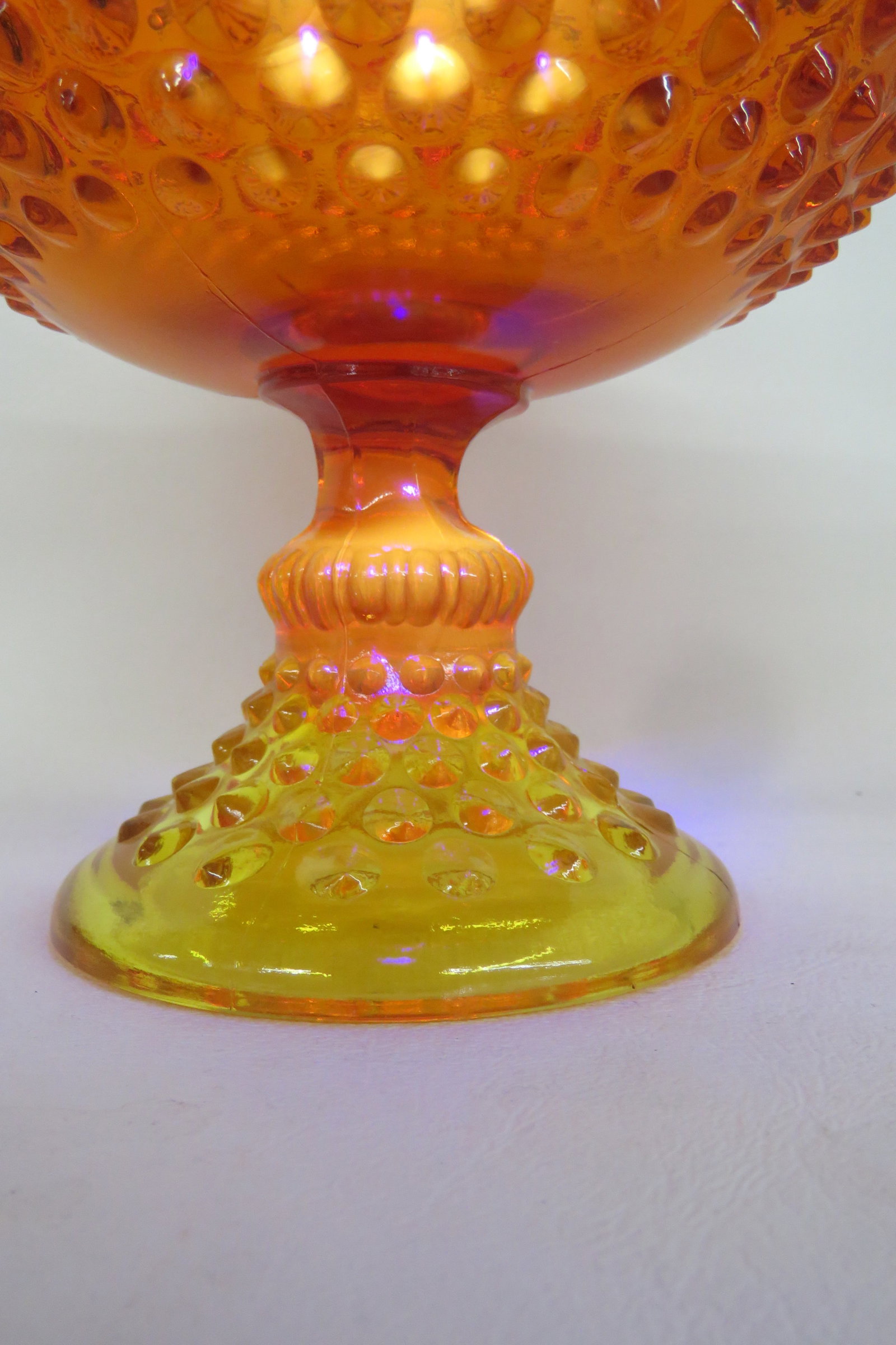 Fenton Amberina Hobnail Style Scalloped Rim Pedestal Covered Candy Dish 4564b - 8