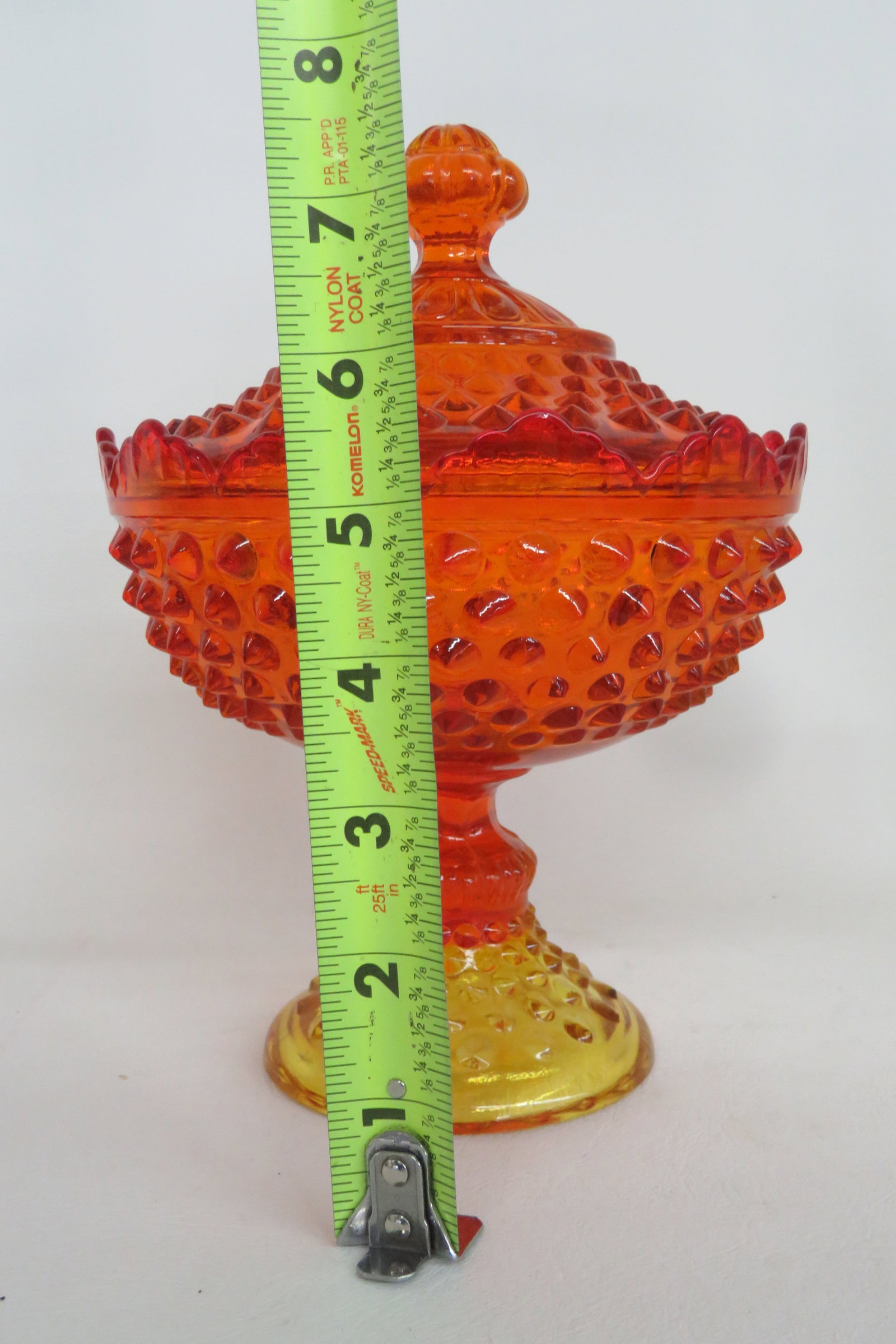 Fenton Amberina Hobnail Style Scalloped Rim Pedestal Covered Candy Dish 4564b - 9