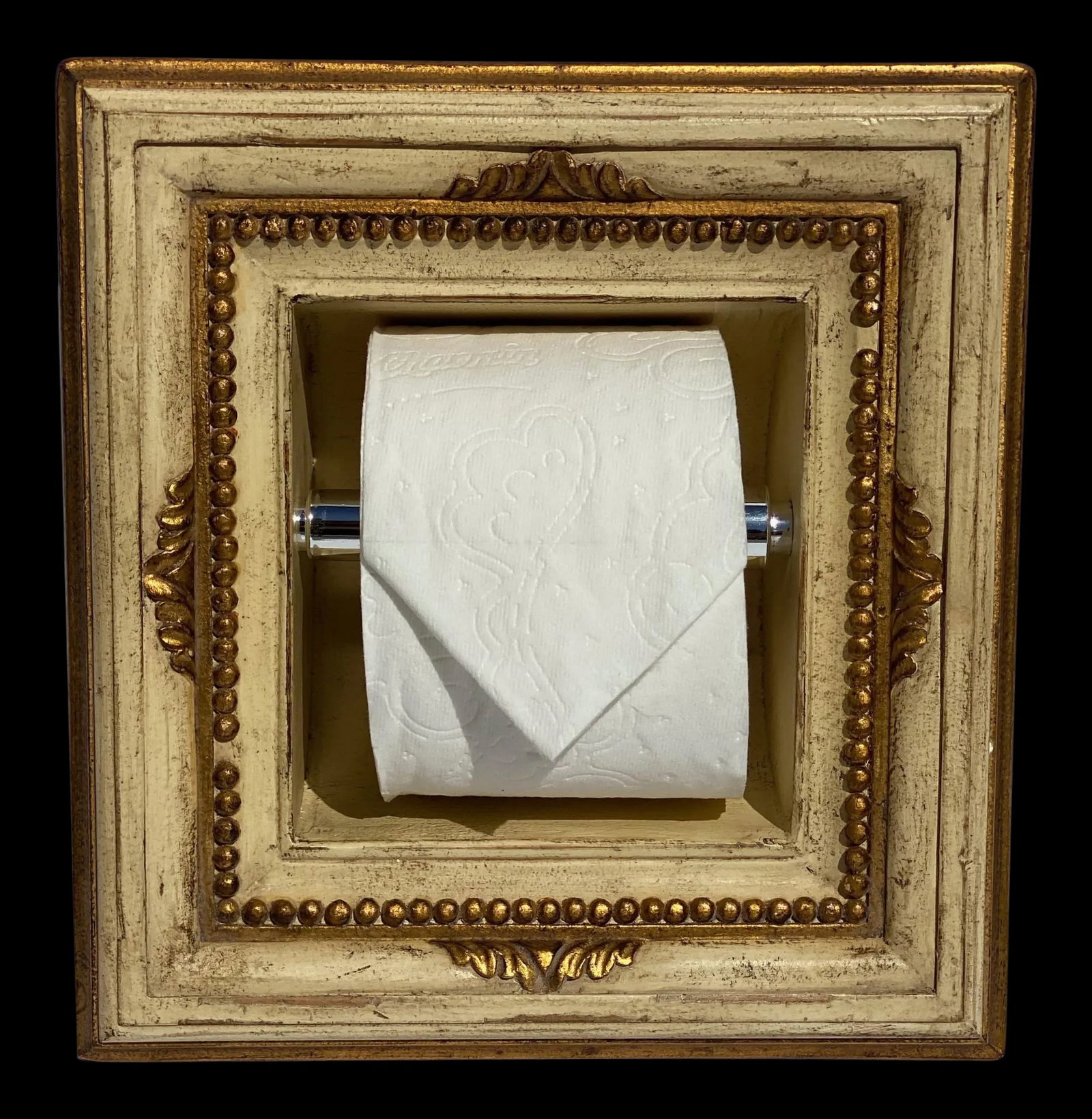 Italian Baroque Style Bathroom Paper Holder in "Luciano" White & Gold Parcel-Gilt by Judson Rothschi - 2