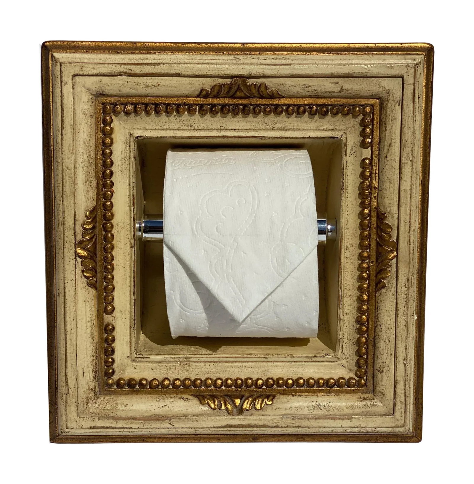 Italian Baroque Style Bathroom Paper Holder in "Luciano" White & Gold Parcel-Gilt by Judson Rothschi - 4