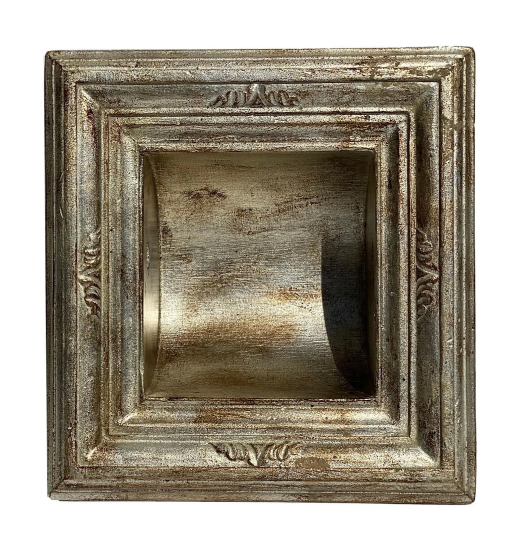 Italian Baroque Style Bathroom Paper Holder in "Tanuccio" Silver Parcel-Gilt & Brownstone by Judson: Created by Judson Rothschild for The Rothschild Collection - "Tanuccio" 2006 Â© - In the Italian Baroque Style, this Paper Holder is manufactured out of American Alder, With a brownstone