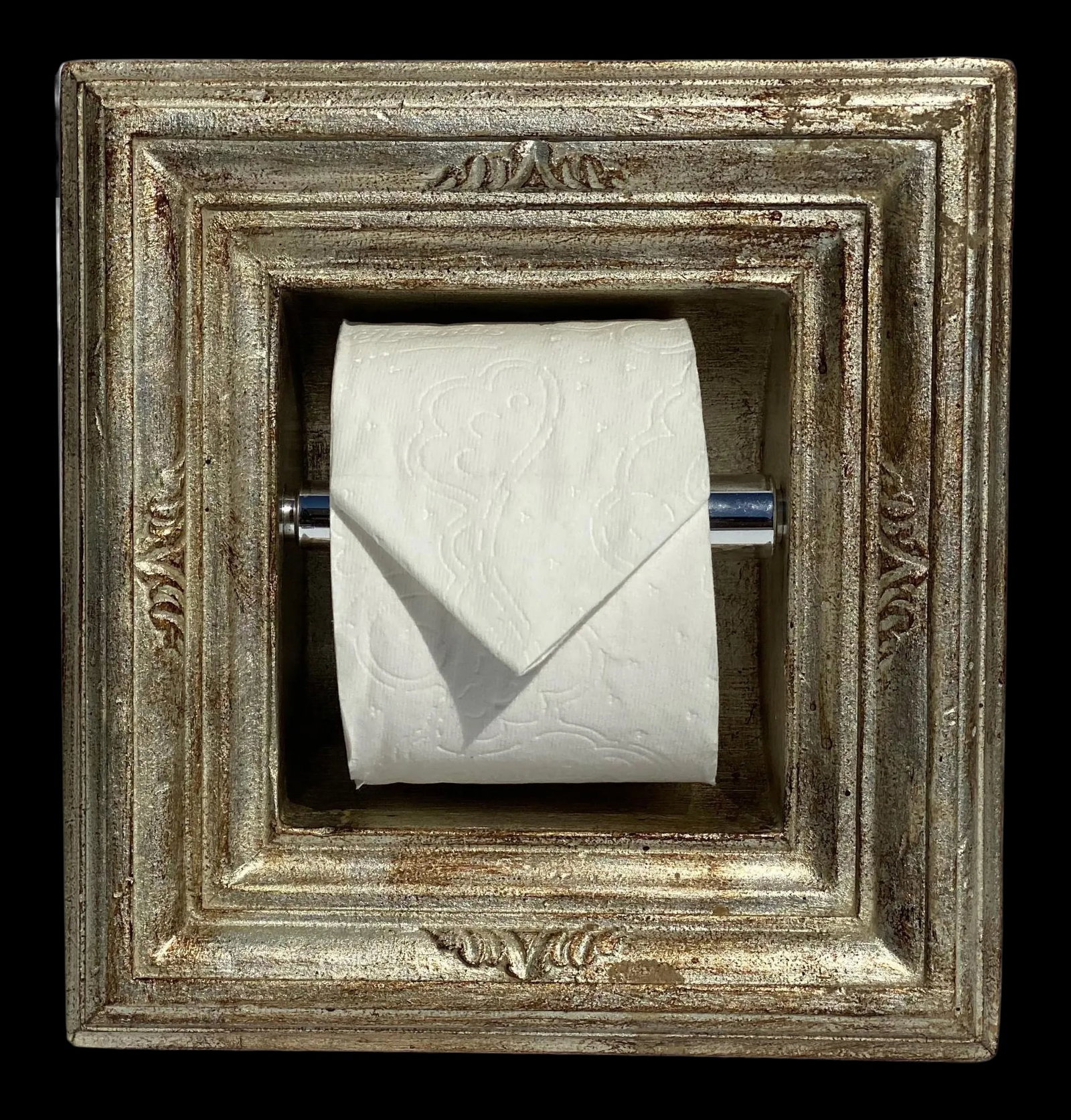 Italian Baroque Style Bathroom Paper Holder in "Tanuccio" Silver Parcel-Gilt & Brownstone by Judson - 2