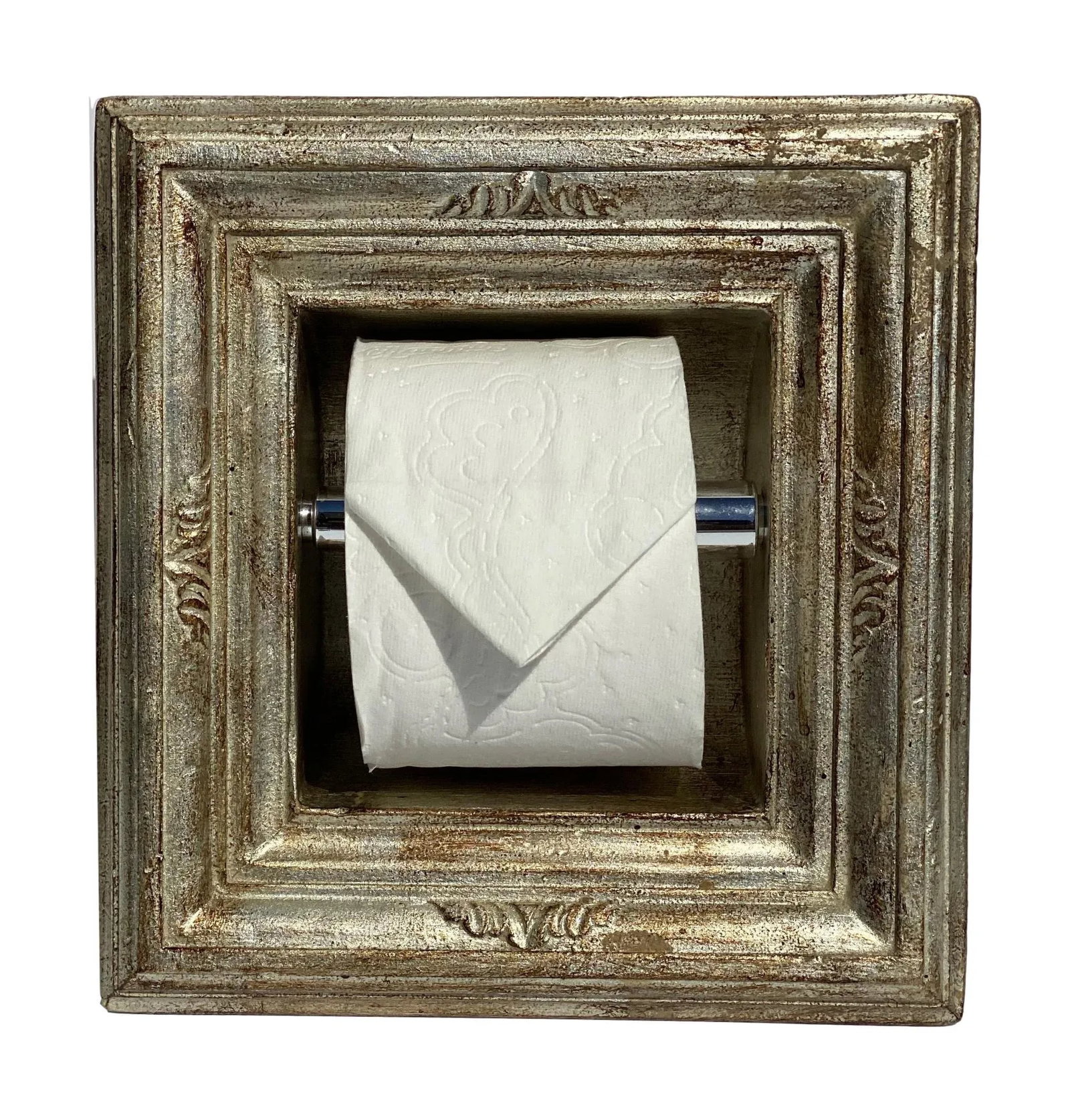 Italian Baroque Style Bathroom Paper Holder in "Tanuccio" Silver Parcel-Gilt & Brownstone by Judson - 4