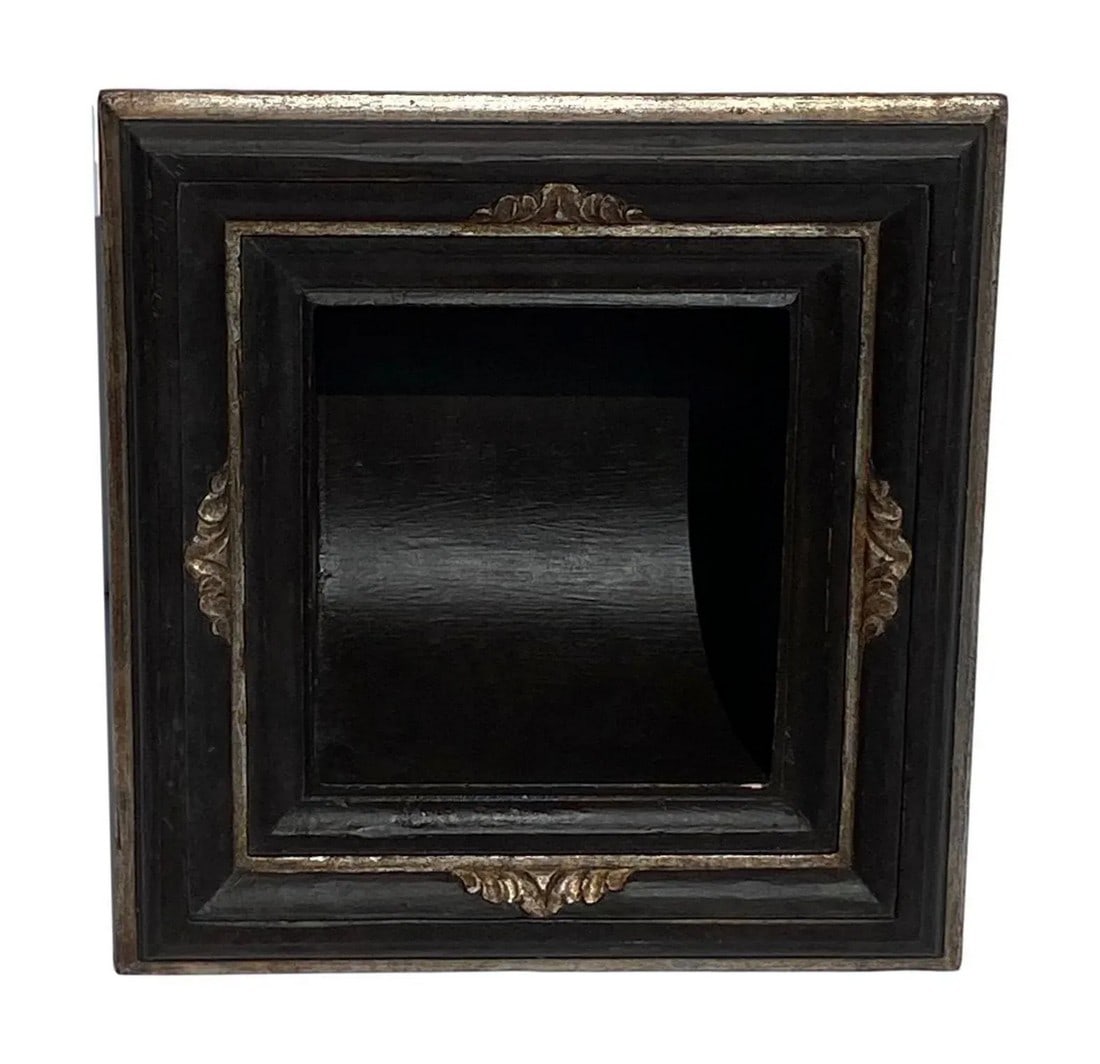 Italian Baroque Style Bathroom Paper Holder in "Tanuccio" Ebony & Silver Parcel-Gilt by Judson Roths: Created for The Rothschild Collection - "Tanuccio" 2006 Â© - In the Italian Baroque Style, this Paper Holder is manufactured out of American Alder, with a warm ebony finish and silver