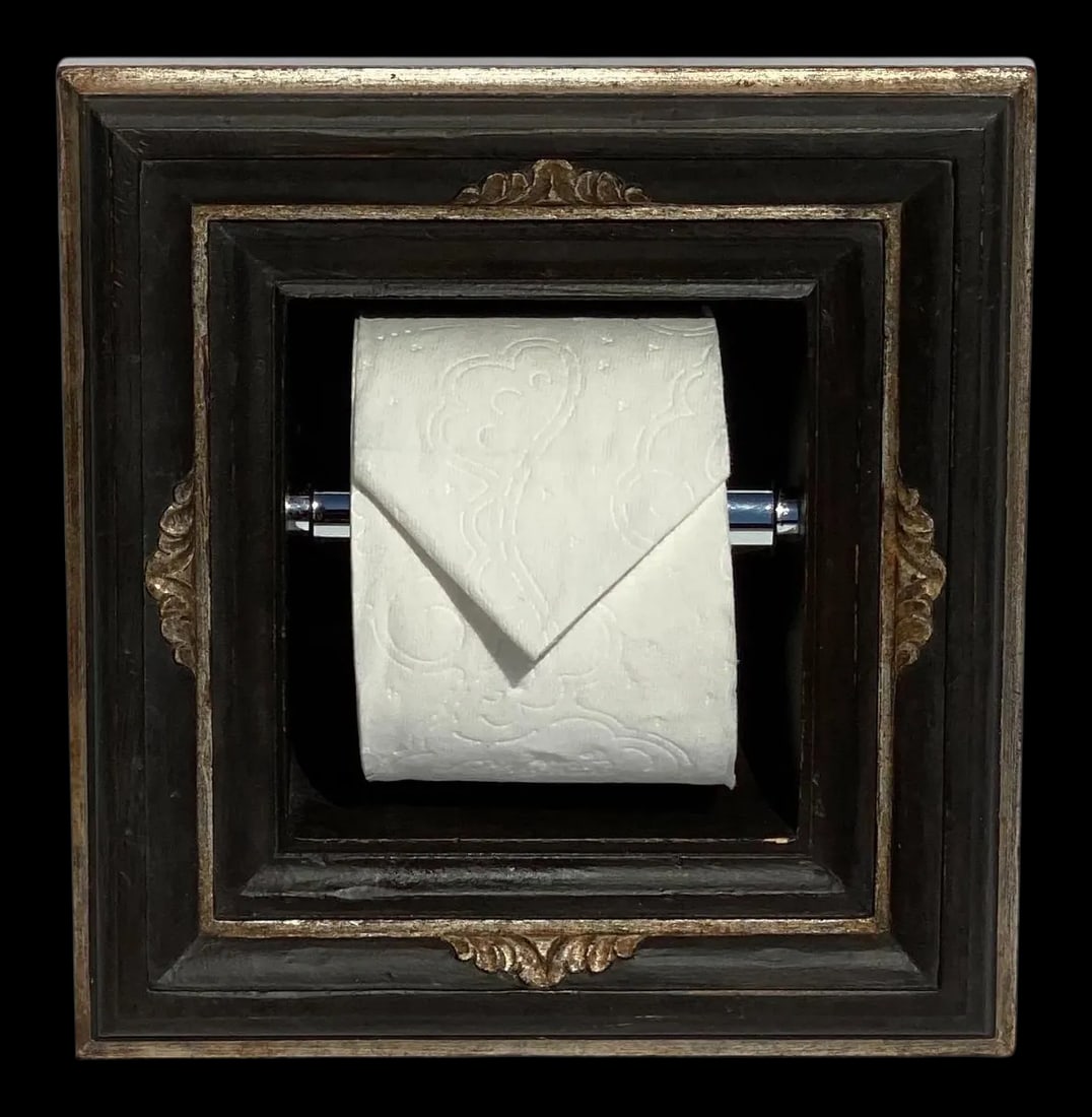 Italian Baroque Style Bathroom Paper Holder in "Tanuccio" Ebony & Silver Parcel-Gilt by Judson Roths - 2