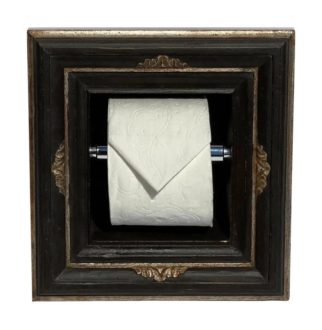 Italian Baroque Style Bathroom Paper Holder in "Tanuccio" Ebony & Silver Parcel-Gilt by Judson Roths - 4