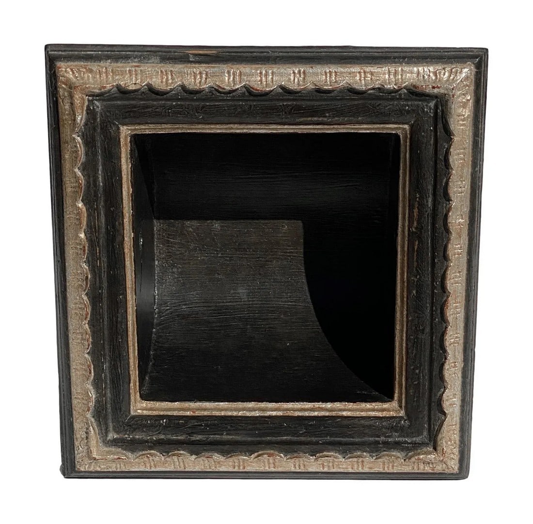 Italian Baroque Style Bathroom Paper Holder in "Ferrantino" Ebony & Parcel-Gilt by Judson Rothschild: Created by Judson Rothschild for The Rothschild Collection - "Ferrantino" 2006 Â© - In the Italian Baroque Style, this Paper Holder is manufactured out of American Alder. The square frame