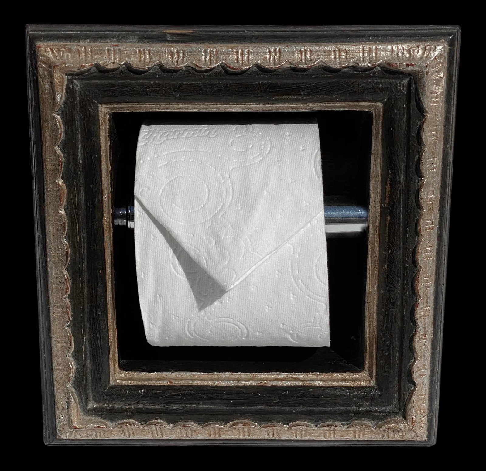Italian Baroque Style Bathroom Paper Holder in "Ferrantino" Ebony & Parcel-Gilt by Judson Rothschild - 2