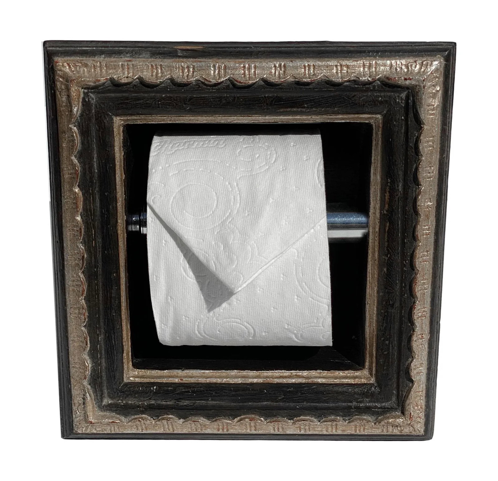 Italian Baroque Style Bathroom Paper Holder in "Ferrantino" Ebony & Parcel-Gilt by Judson Rothschild - 4