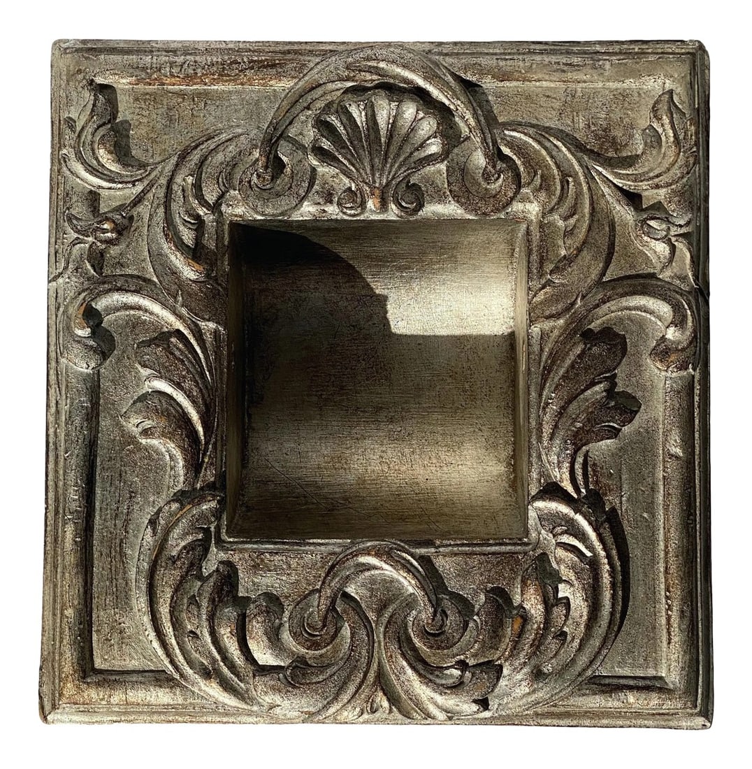 Italian Baroque Style Bathroom Holder in "Bartolo" Silvered Parcel-Gilt by Judson Rothschild for The: Created by Judson Rothschild for The Rothschild Collection - "Bartolo" 2006 Â© - In the Italian Baroque Style, this Paper Holder is manufactured out of American Alder. The square frame with