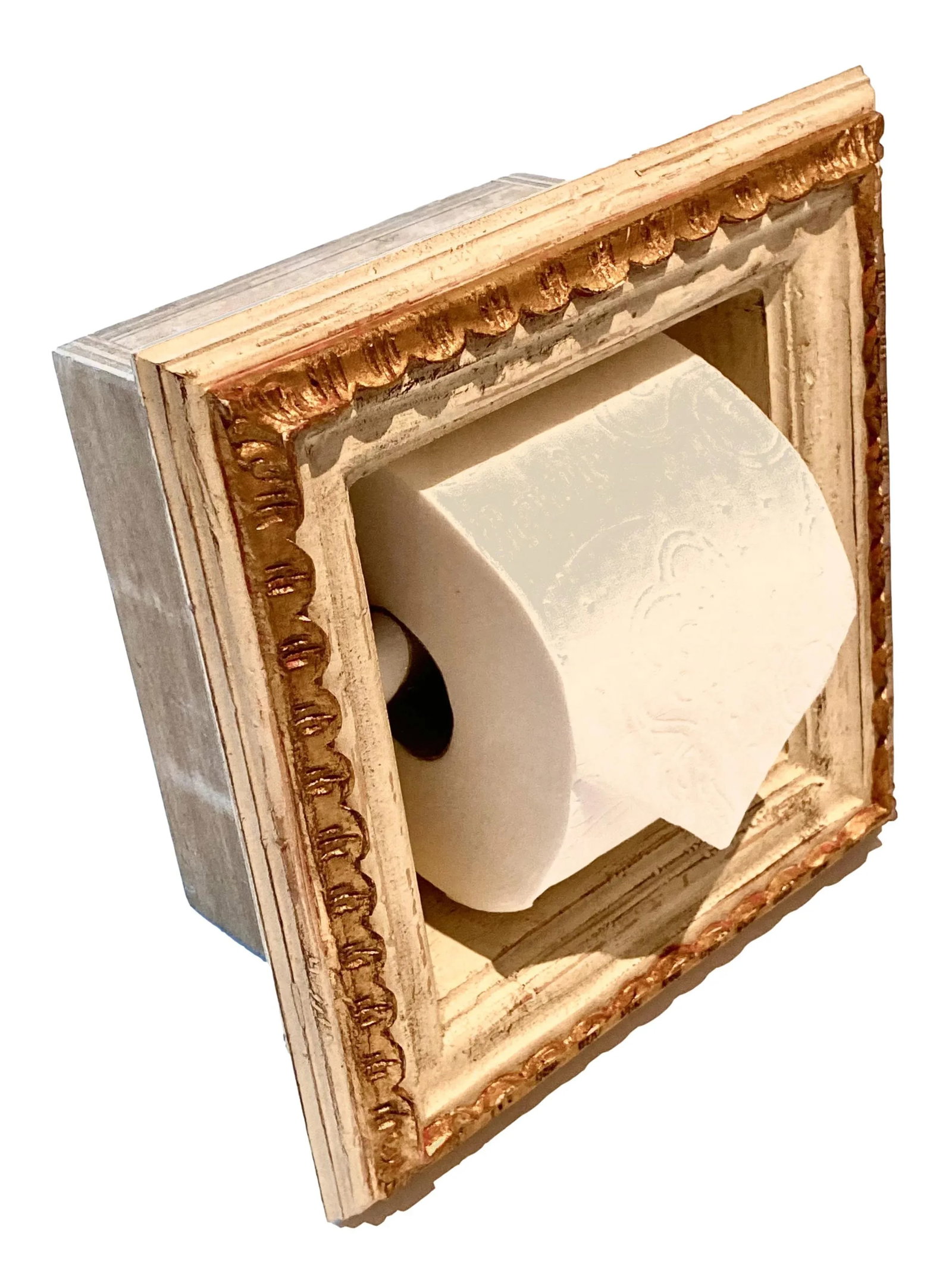 Italian Baroque Style Bathroom Paper Holder "Ferrantino" Antique White & Parcel-Gilt by Judson Roths - 2